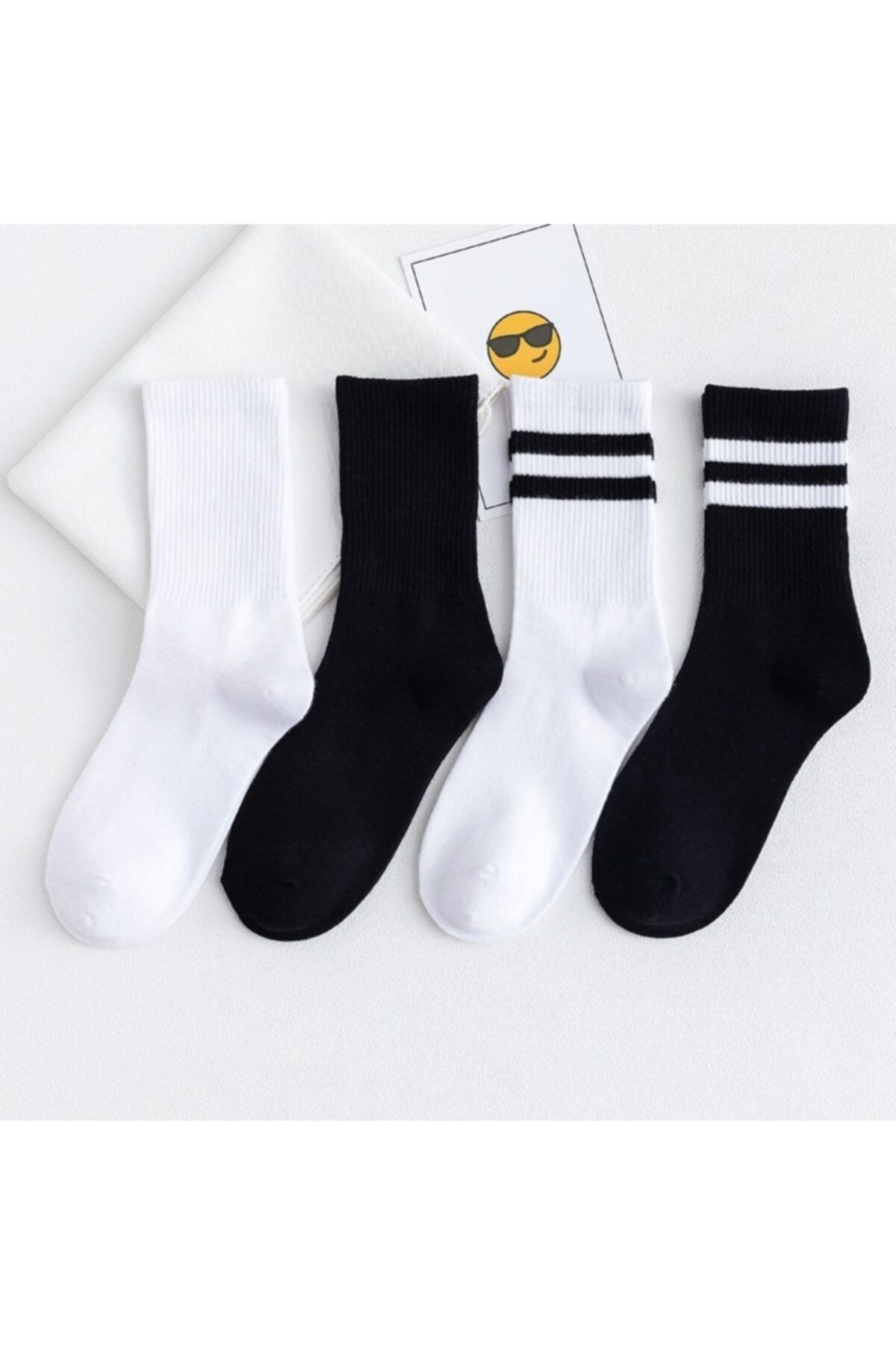 çorapmanya 6' Lı Paket Siyah-beyaz Çizgili -çizgisiz Pamuklu Kolej Tenis Çorap