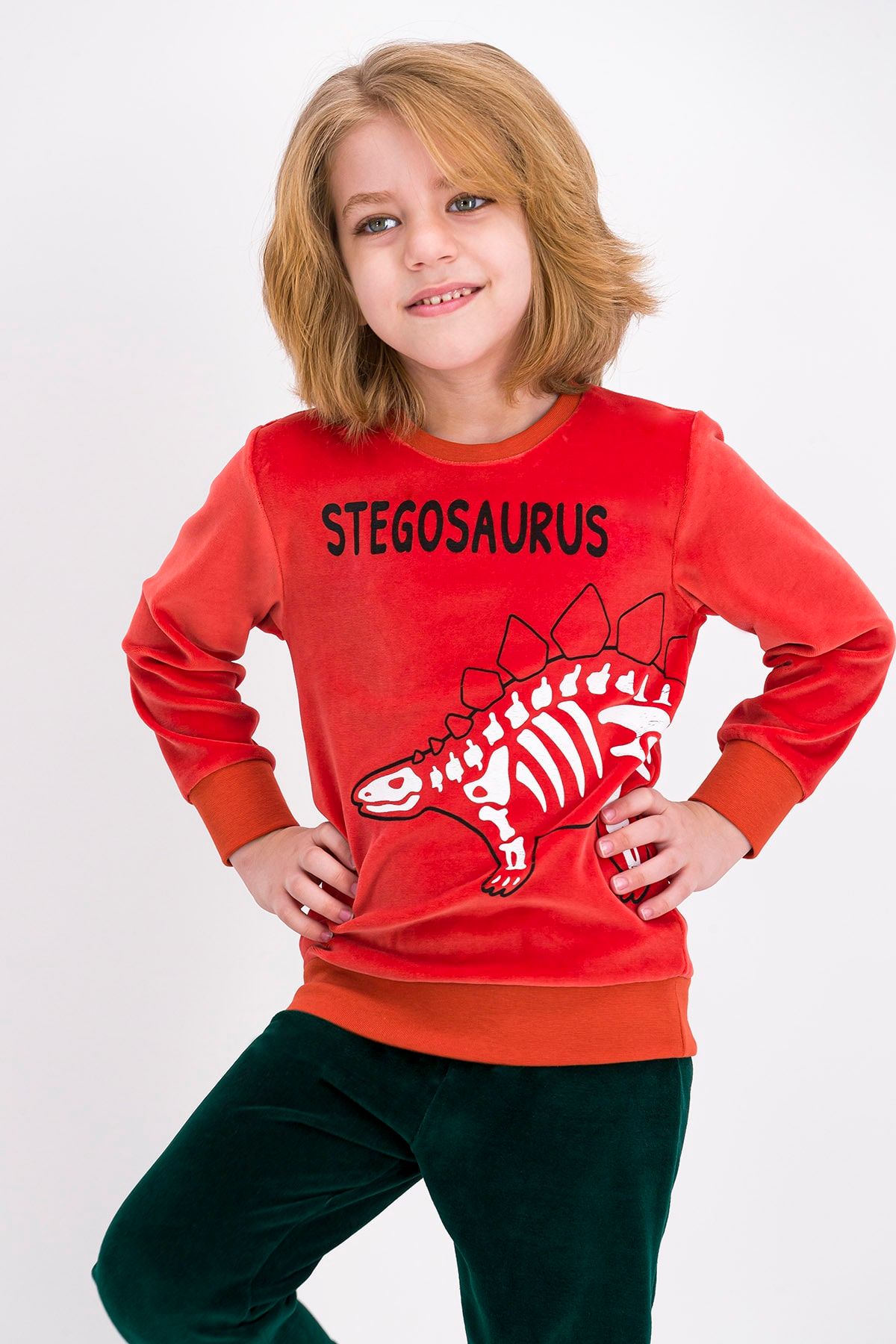 Rolypoly Rolypoly Stegosaurus Kiremit Erkek Çocuk Kadife Eşofman Takımı