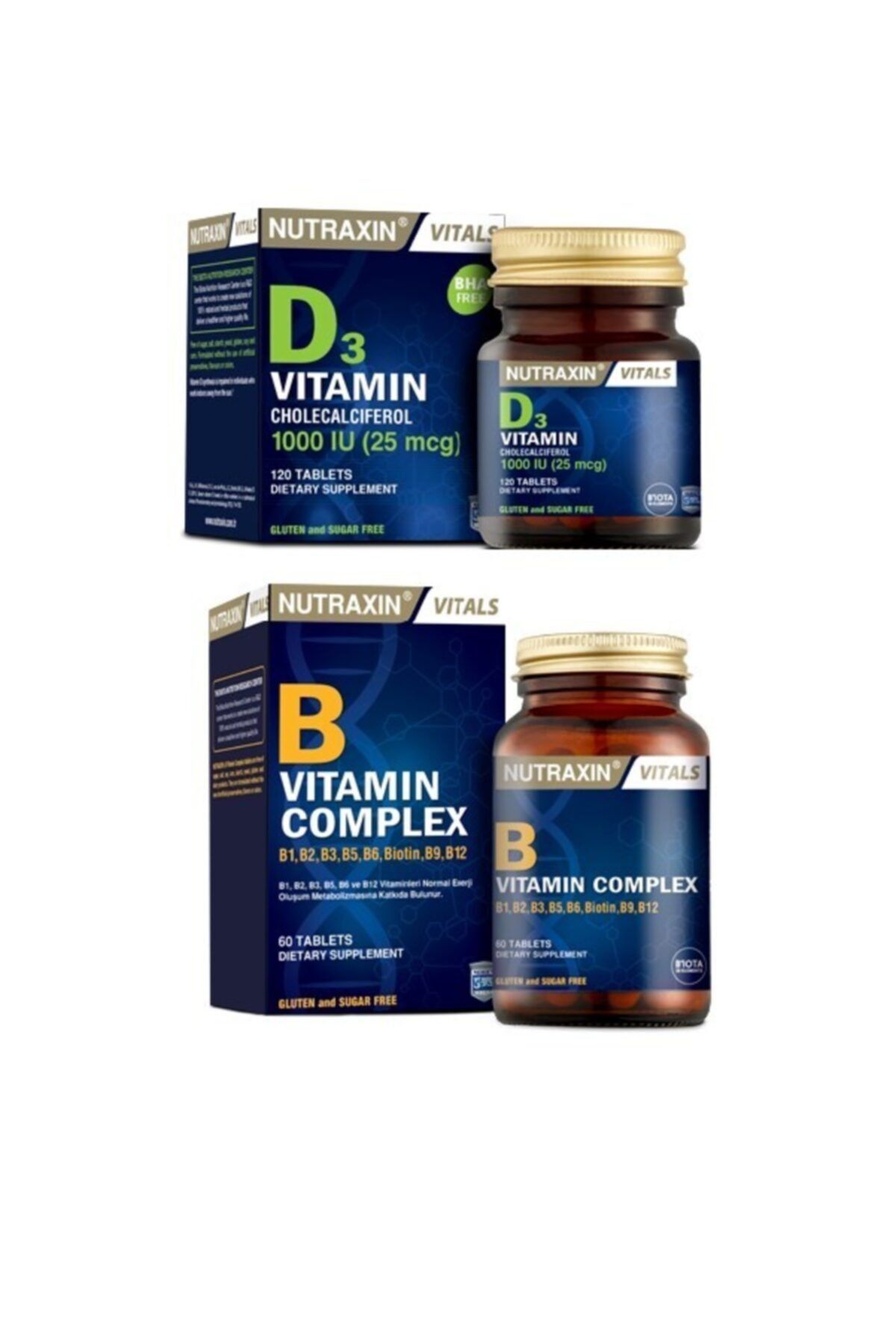Nutraxin Vitals D3 Vitamini 120 Tablet + B Vitamini 60 Tablet.