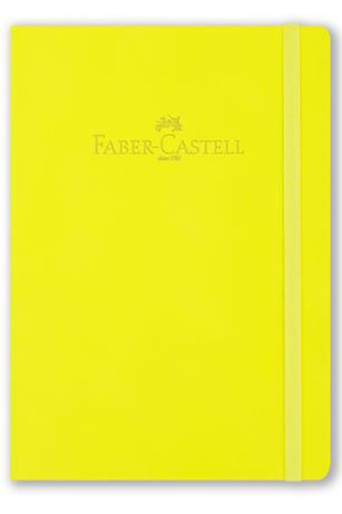 Faber Castell A6 80 Yaprak Çizgisiz Suni Deri Kapak Lastikli Fosforlu Sarı Defter