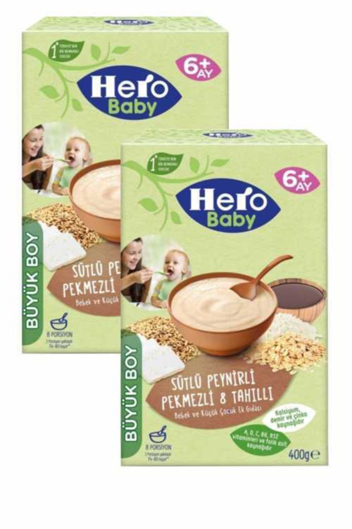 Hero Baby Hero Kaşık Mama Sütlü Peynirli Pekmezli 8 Tahıllı 400 Gr 2'li Paket