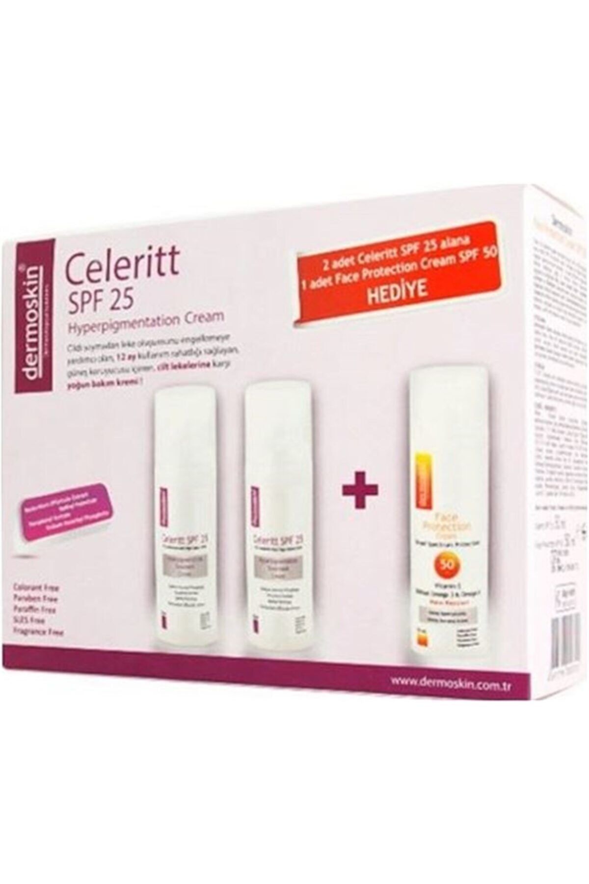 Dermoskin Celeritt Spf25 2 X 30 Ml + Face Protection Spf50 Cream 50 Ml Hediye