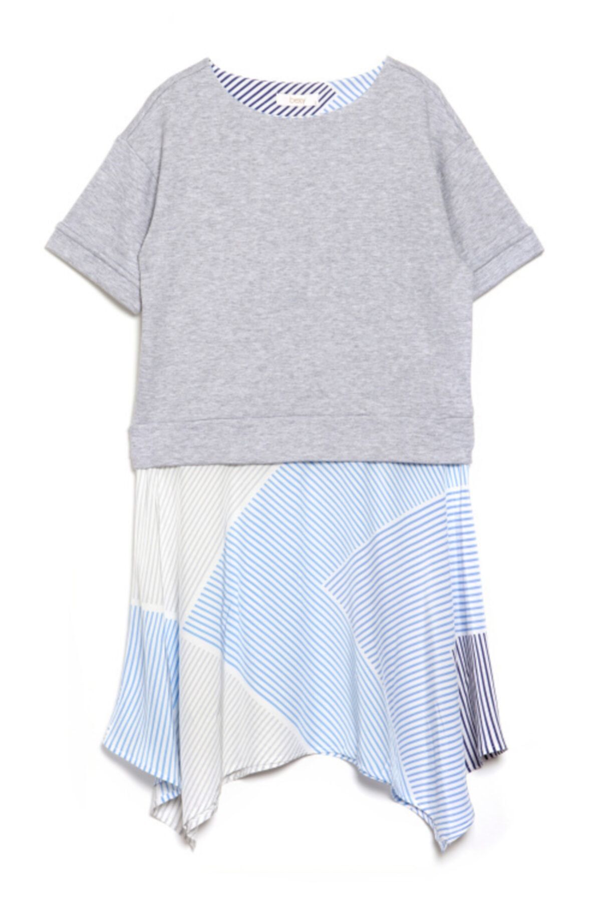 Bexy Kadın Gri  Çizgili Sweatshirt Elbise 160220-1