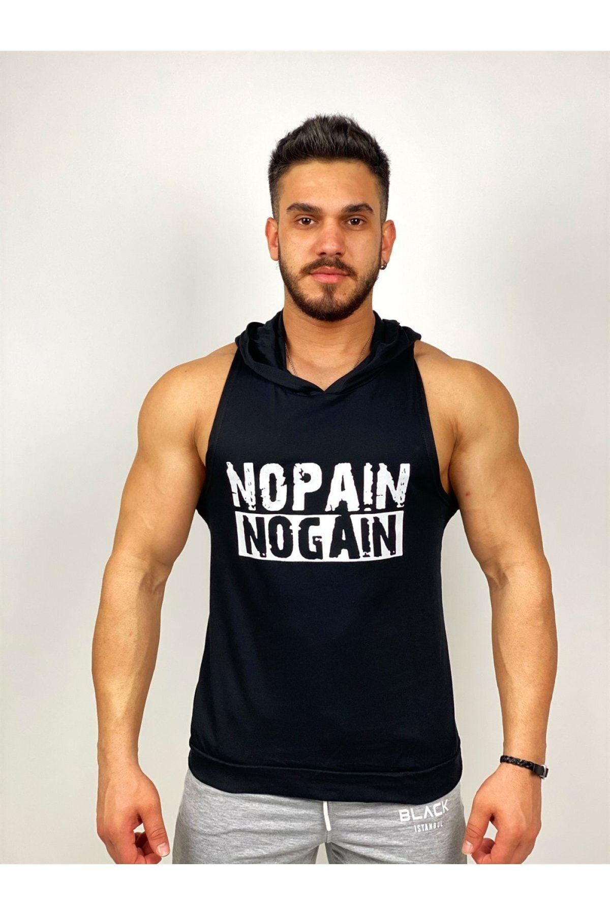 BLACK - Nopain Nogain Kapşonlu Fitness Atleti