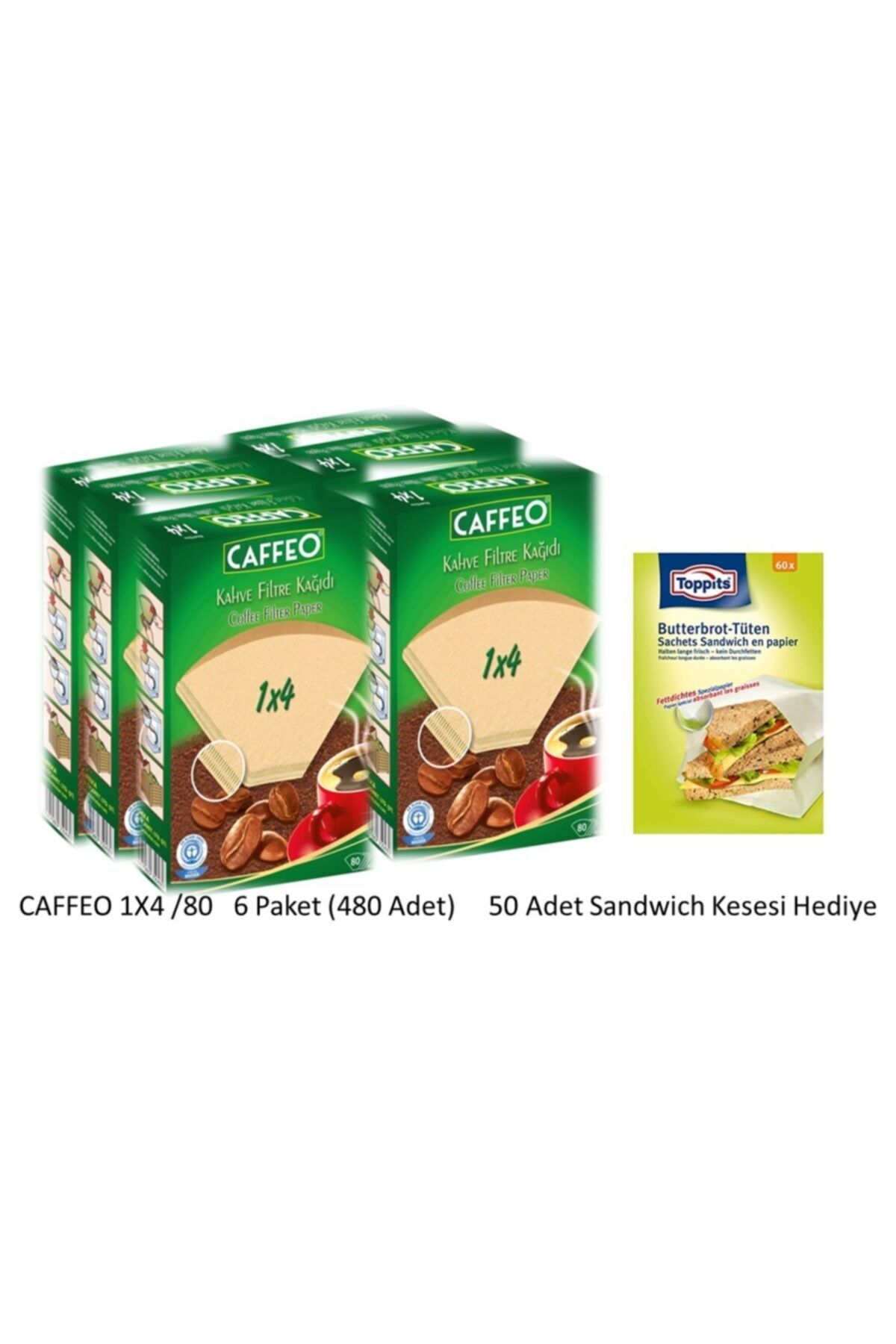Caffeo 1x4/80 Kahve Filtresi-6 Paket(480adet)+sandeviç Kese Kağıdı Hediyeli
