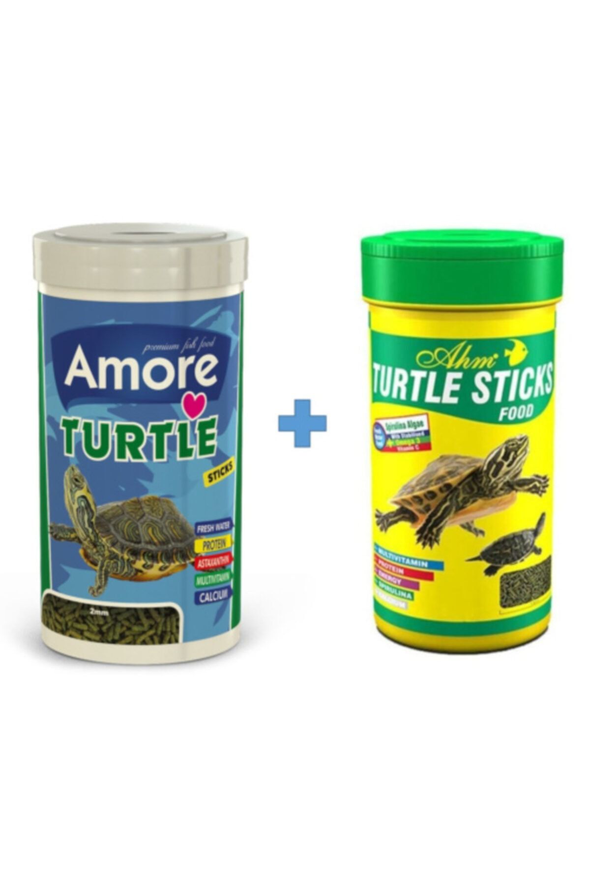 AMORE Turtle Sticks 250ml + Ahm Turtle 250ml Vitamin Kalsiyum Mineral Plus Sürüngen Ve Kaplumbağa Yemi