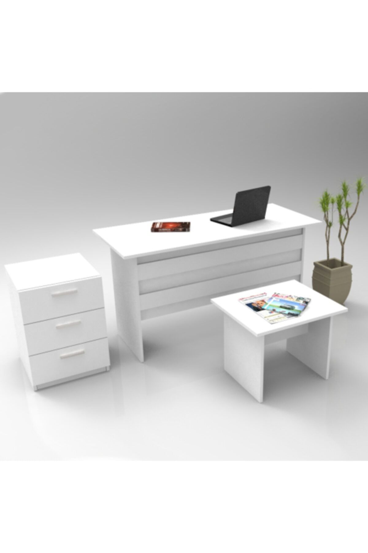 Robin Home Ofis Büro Masa Takımı Ofis Masası + Keson + Ofis Sehpası