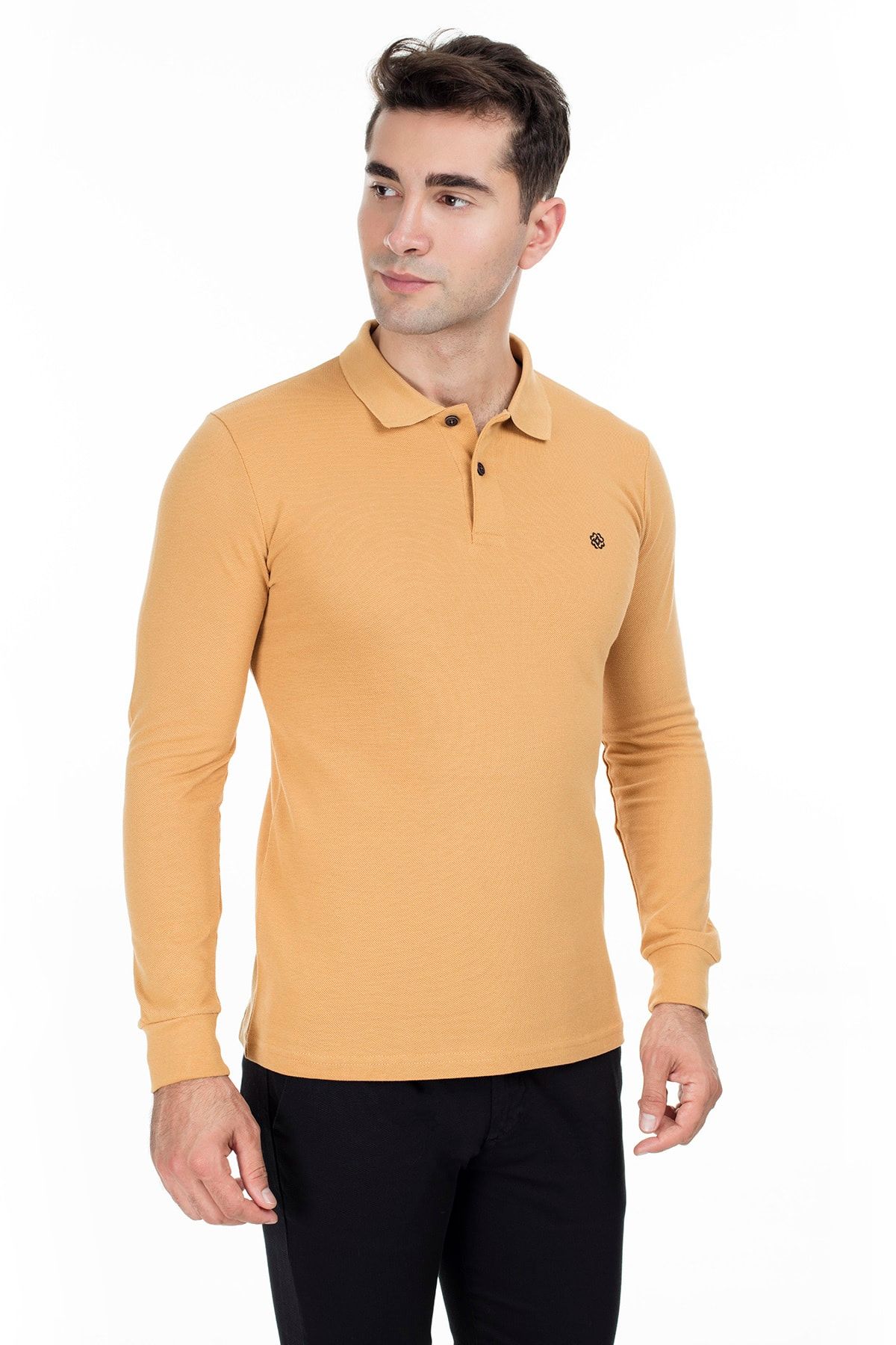 Buratti Sport Buratti Erkek HARDAL Sarısı Düğmeli Polo Yaka Uzun Kollu Pamuklu Sweatshirt 4369065