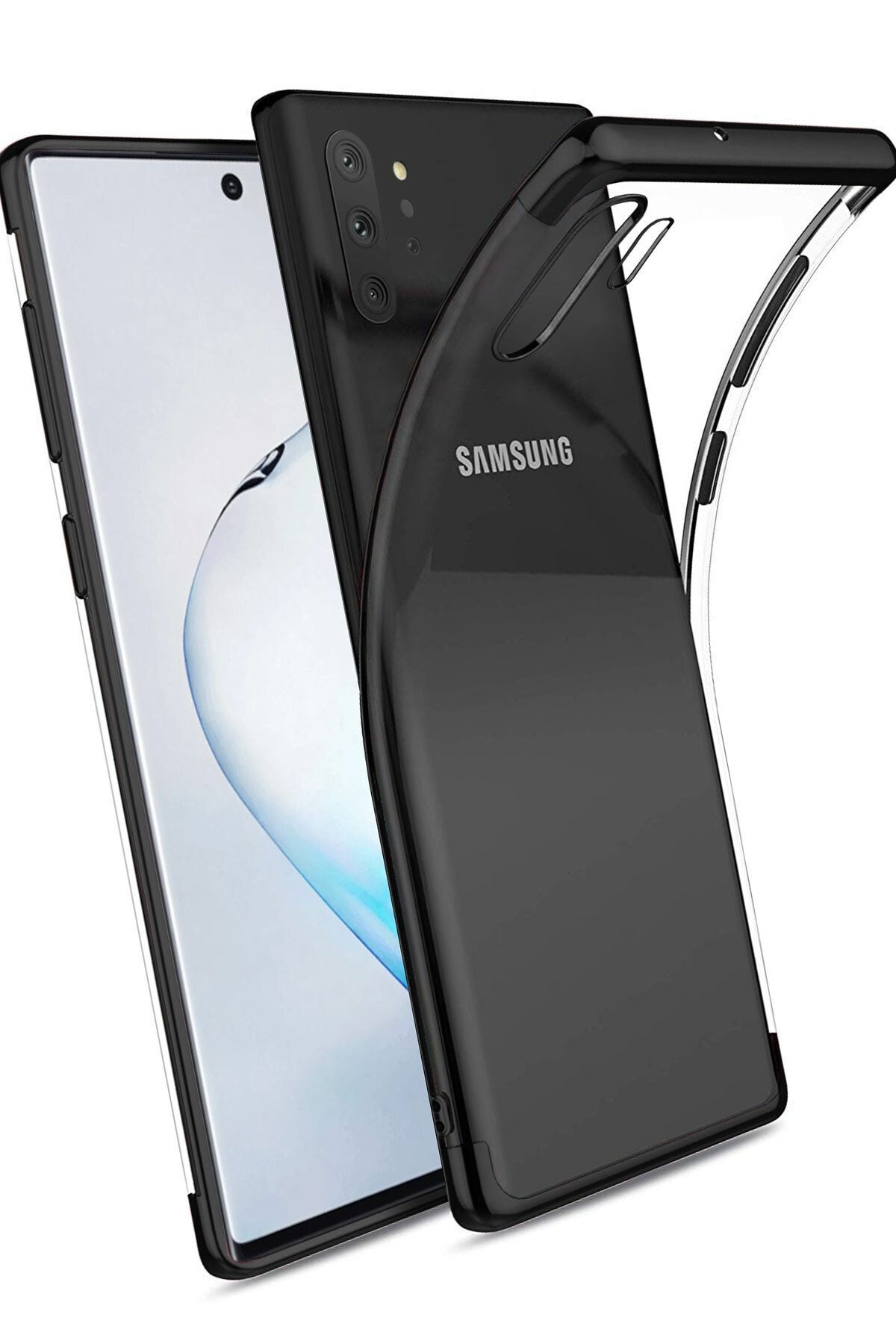 Cekuonline Samsung Galaxy Note 10 Plus Kılıf Siyah Kaplama Silikon Ve Mermer Desen Popsocket