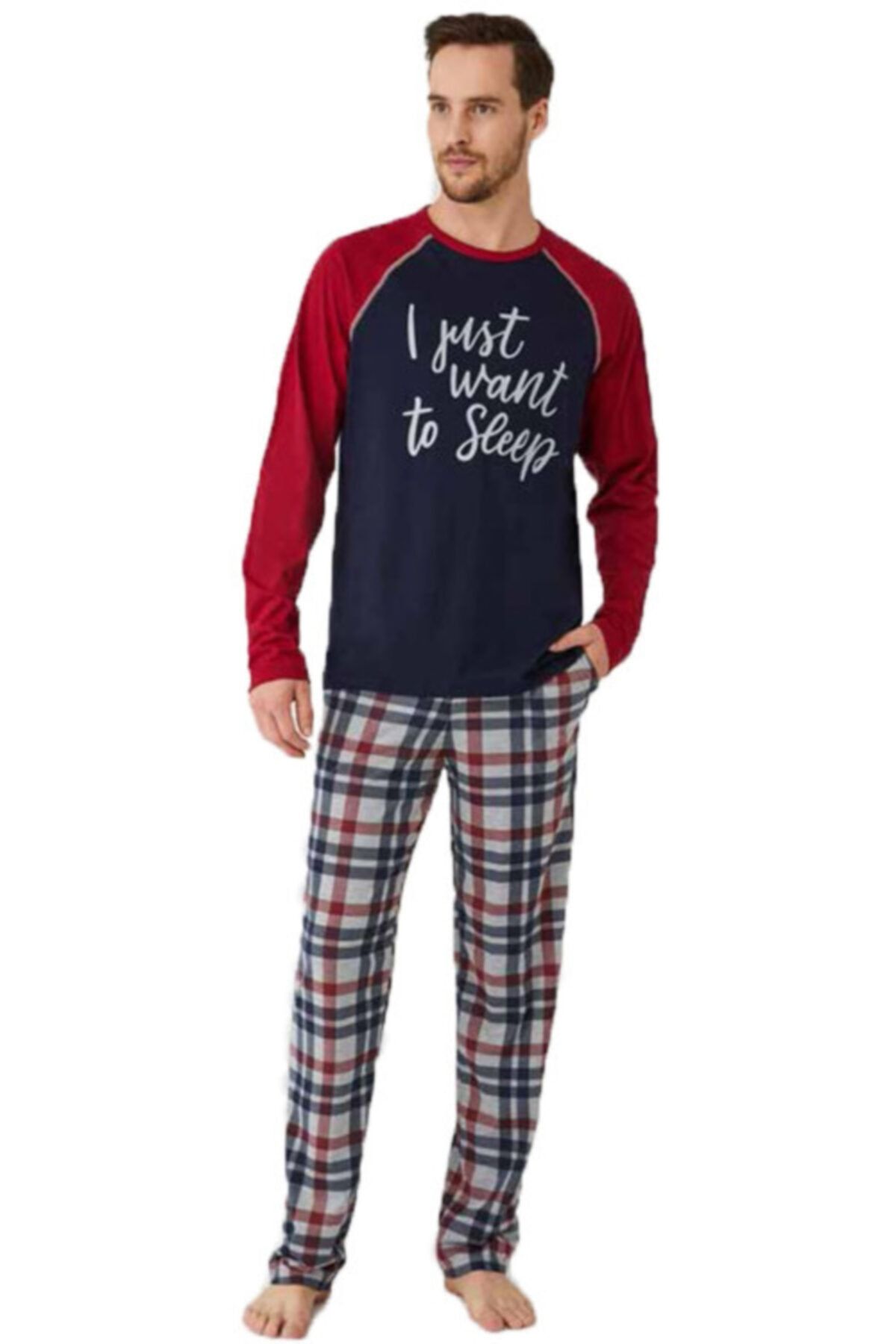 Mod Collection Erkek Bordo Ekoseli Pijama Takımı