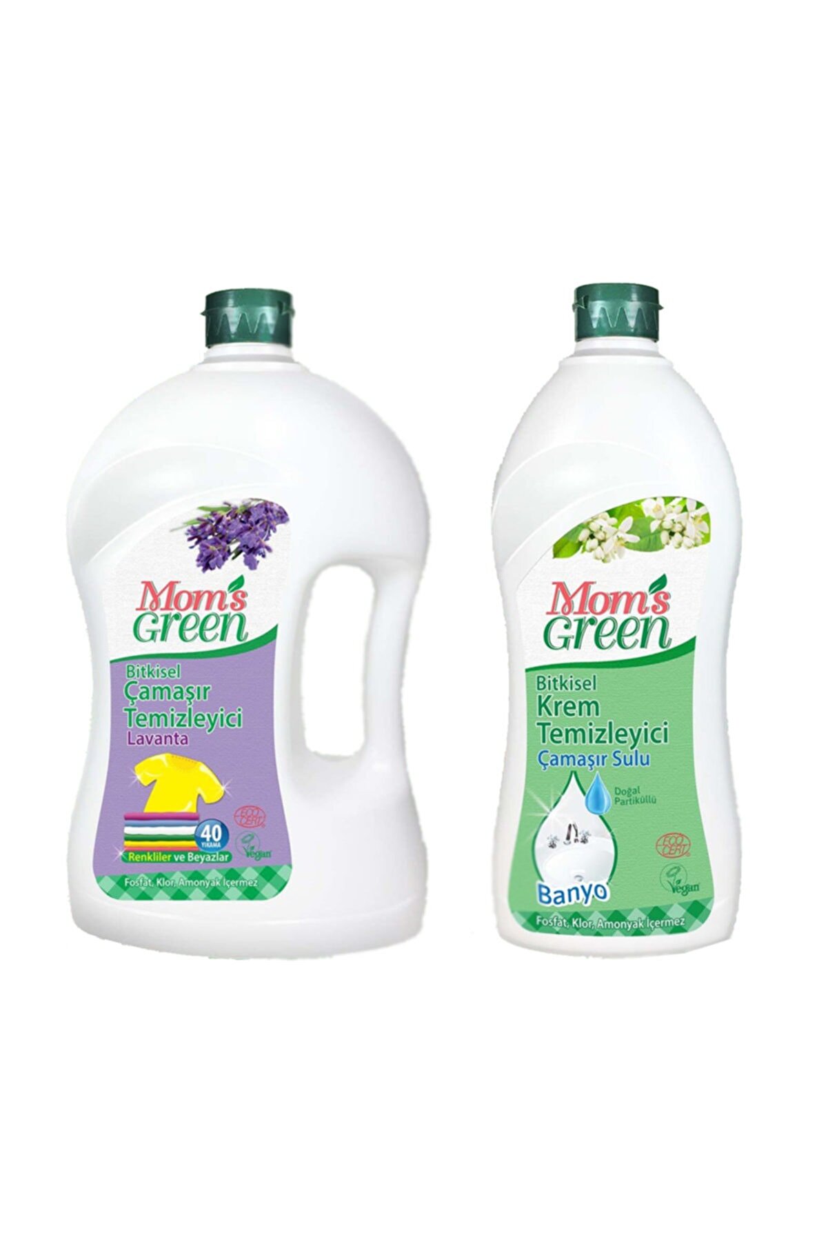 Mom's Green 2'li Set Bitkisel Çamaşır Deterjanı 40 Yk Lavanta - Krem Temizleyici Banyo Çamaşır Sulu