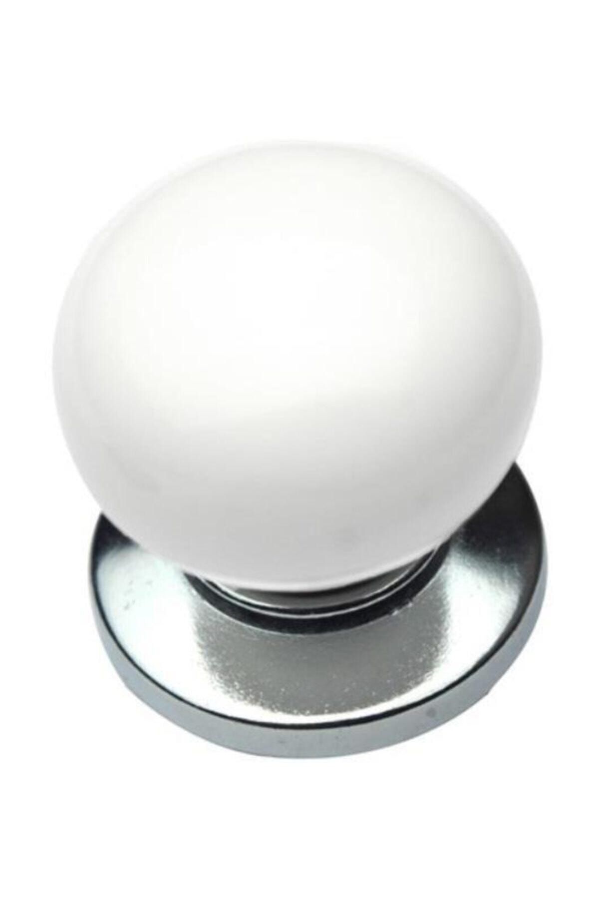 Arwino 3 Adet Gerçek Porselen Kulp Beyaz Parlak Krom Tek Vidalı Çekmece Dolap Mobilya Kulpu