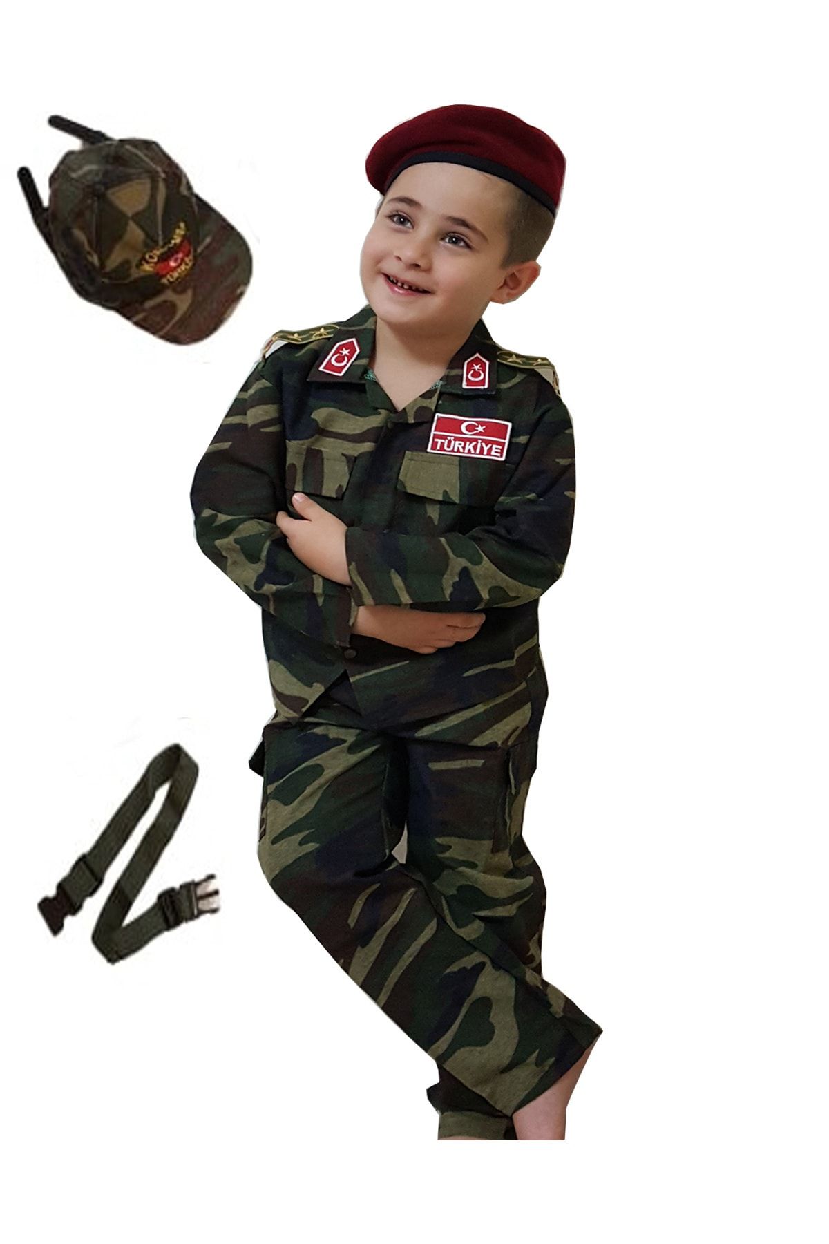 DEHAMODA 5 Parça Koyu Renk Gömlekli Çocuk Asker Kostümü Kıyafeti