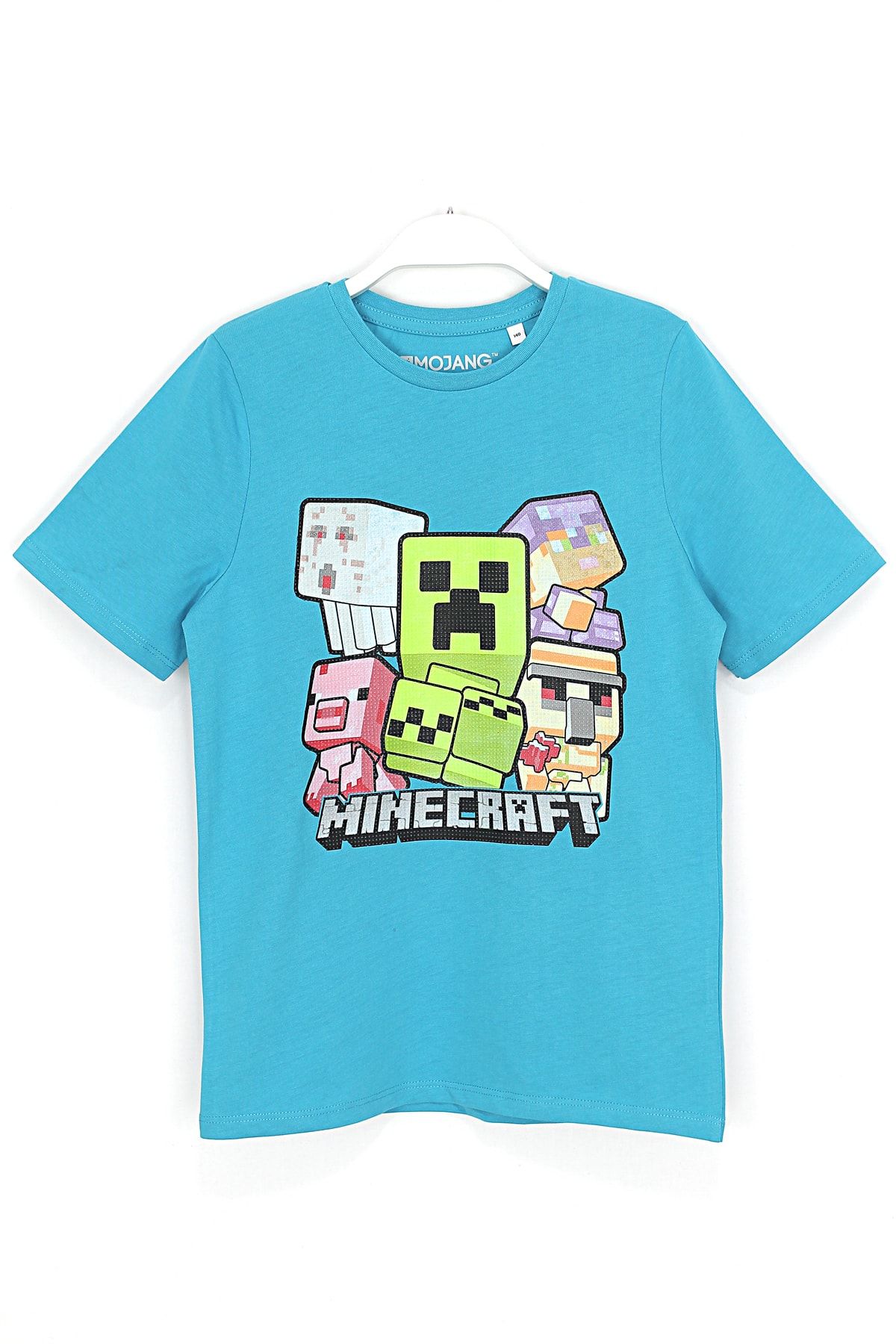 Minecraft Erkek Çocuk Mavi Silikon Baskılı T-shirt