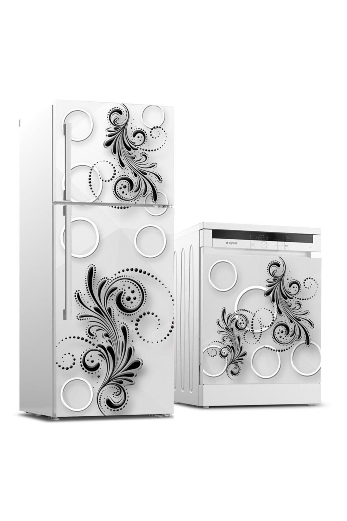 StickerArt Buzdolabı Ve Bulaşık Makinası Beyaz Eşya Sticker Kaplama Yuvarlak Desen