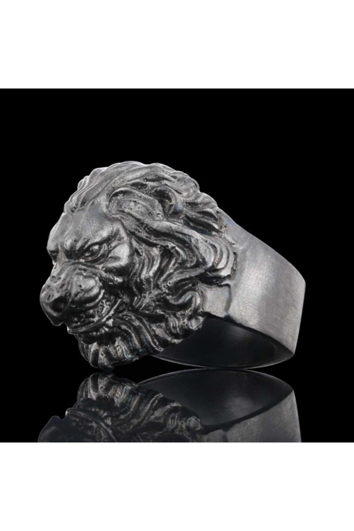 ELMAS İŞ Kızgın Aslan Özel Tasarım 925 Ayar Gümüş Üzeri Siyah Rodyum Koleksiyon Yüzük