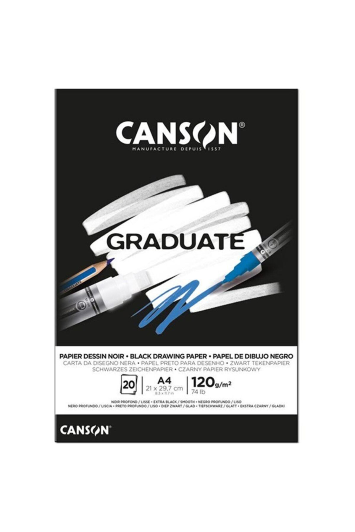 Canson Graduate Siyah A4 120 gr 20 Yaprak Çizim Defteri