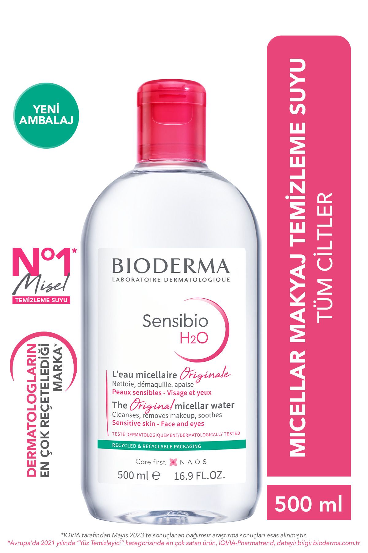 Bioderma Sensibio H2O Micellar Makyaj Temizleme Suyu Hassas ve Normal Ciltler 500 ml