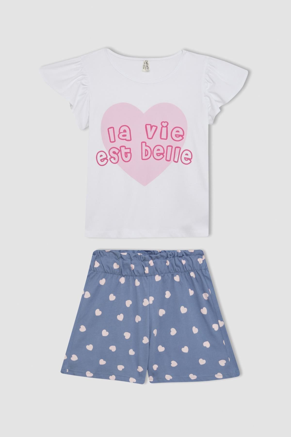 Defacto Kız Çocuk Pijama Takımı Baskılı Kısa Kollu Üst Şort C8503a824sm