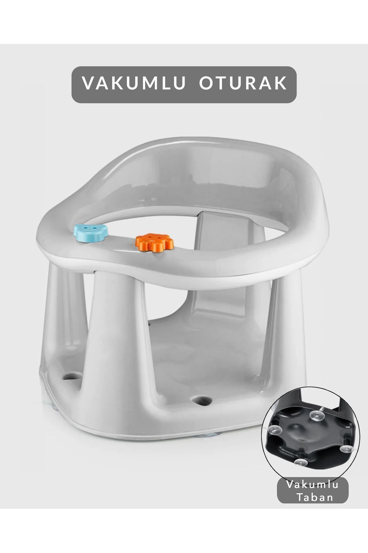 Meleni Baby Bebek Banyo Oturağı - Vakum Tabanlı Bebek Mama Oturağı Gri