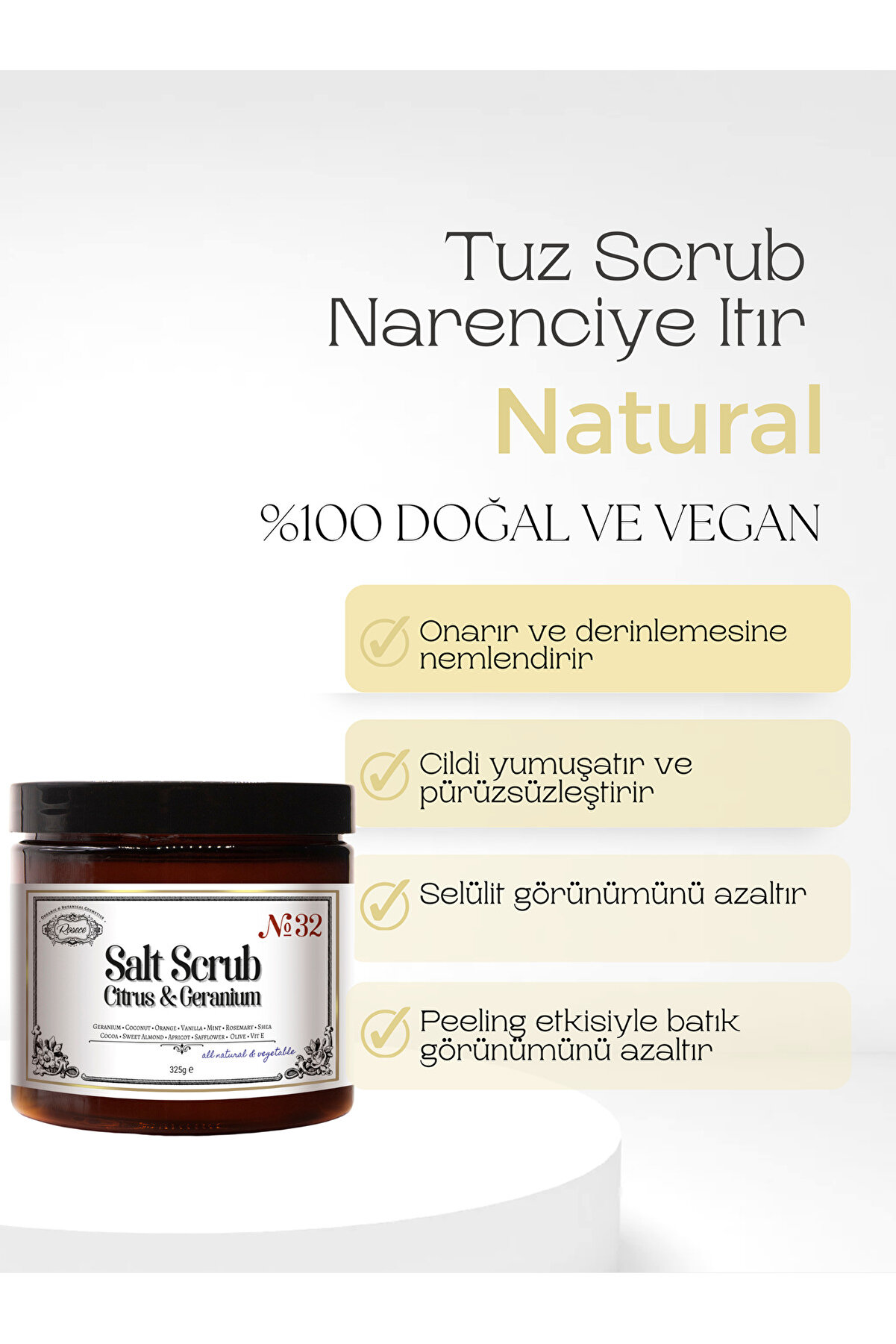 Rosece Tuz Peeling Narenciye İtirli 325gr | Doğal Vücut Peeling