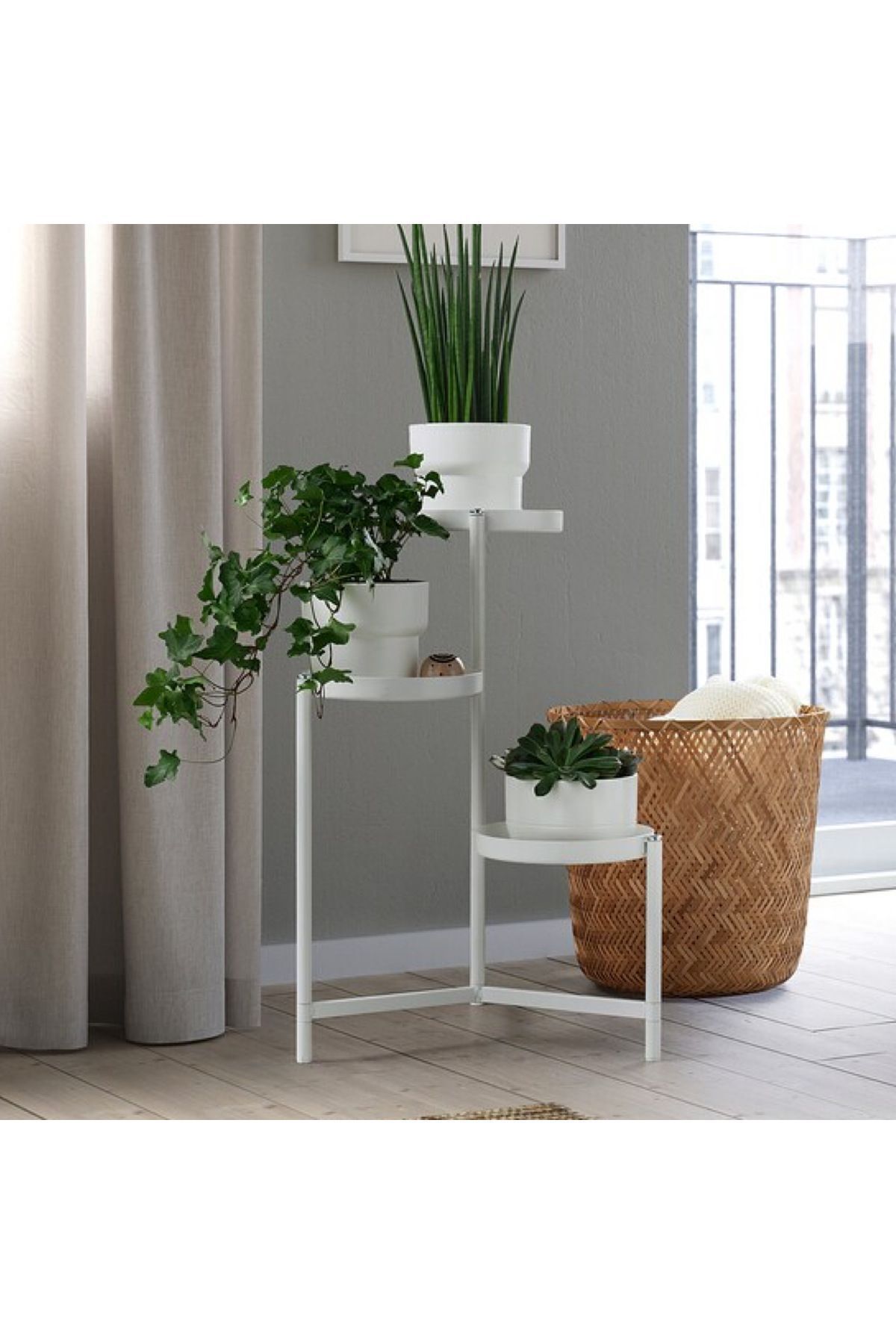 IKEA OLIVBLAD 58 cm Beyaz Çelik 3 Raflı İç ve Dış Mekan Çiçeklik Saksılık Çiçek Saksı Standı