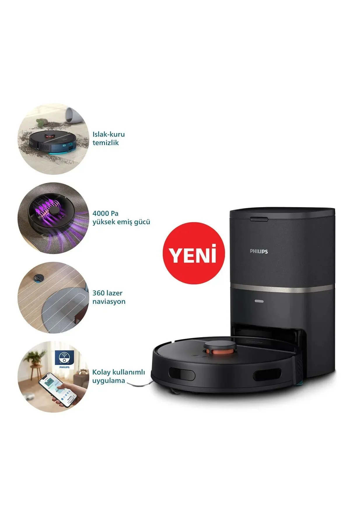 3110 Serisi Islak Kuru Moplu Siyah Robot Süpürge Premium Seri