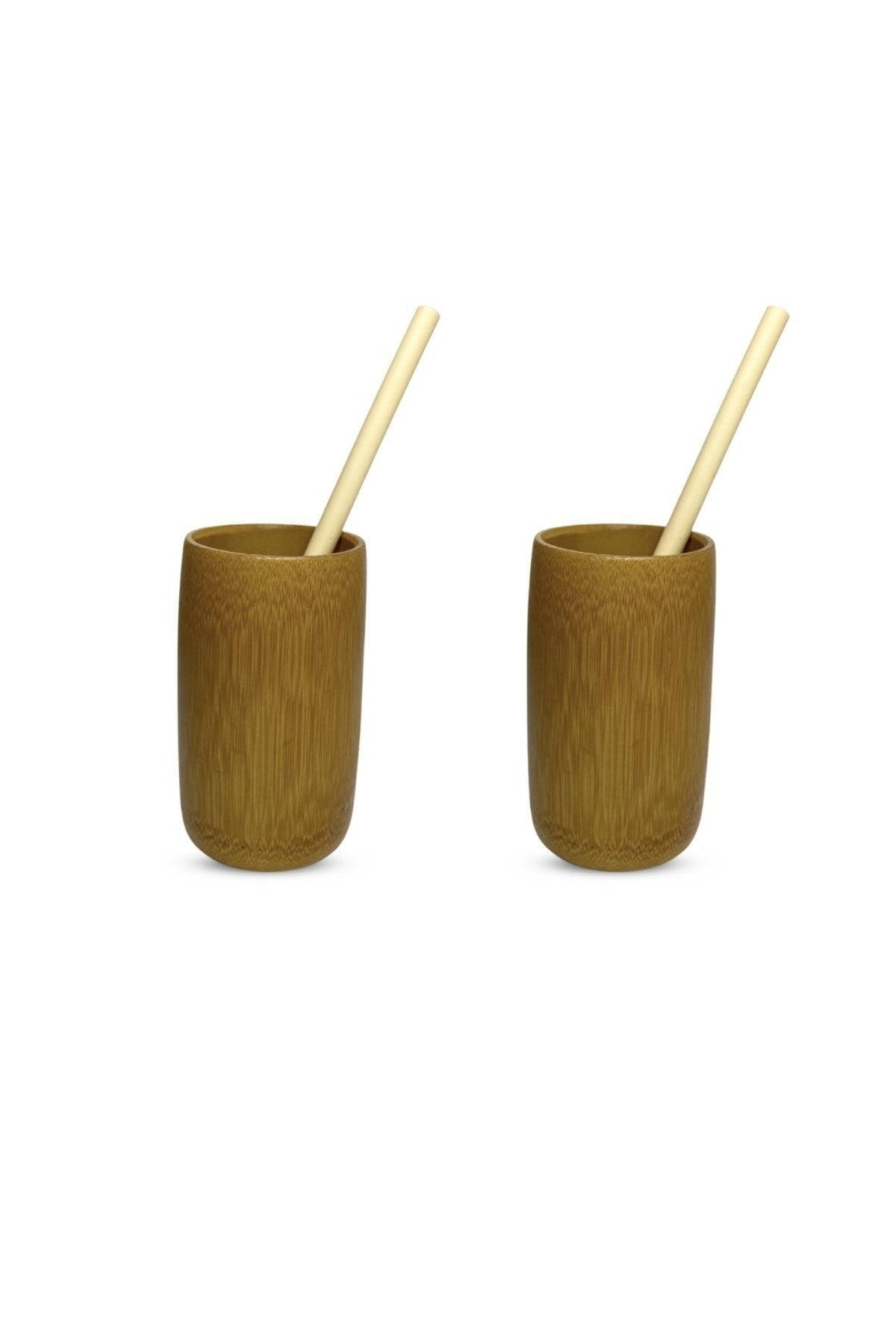 Coconut Products 2 Adet Bambu Bardak, 2 Adet Bambu Pipet Ve 1 Adet Bambu Pipet Temizleme Fırçası Set