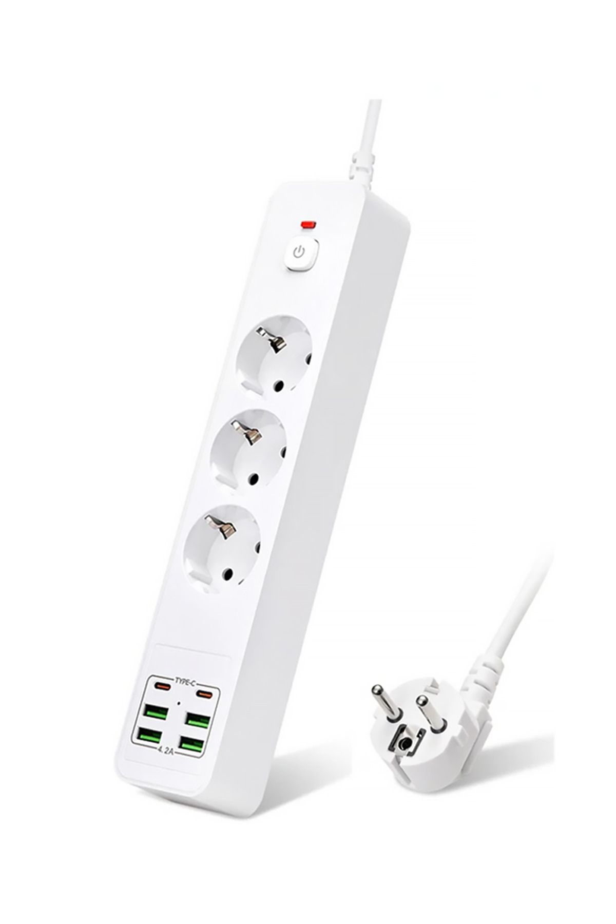 MEZİGARC Yeni Nesil 3lü Grup Priz 2.0 Metre 2 Adet Type-C ve 4 Adet USB Girişli Universal Çoklu Priz