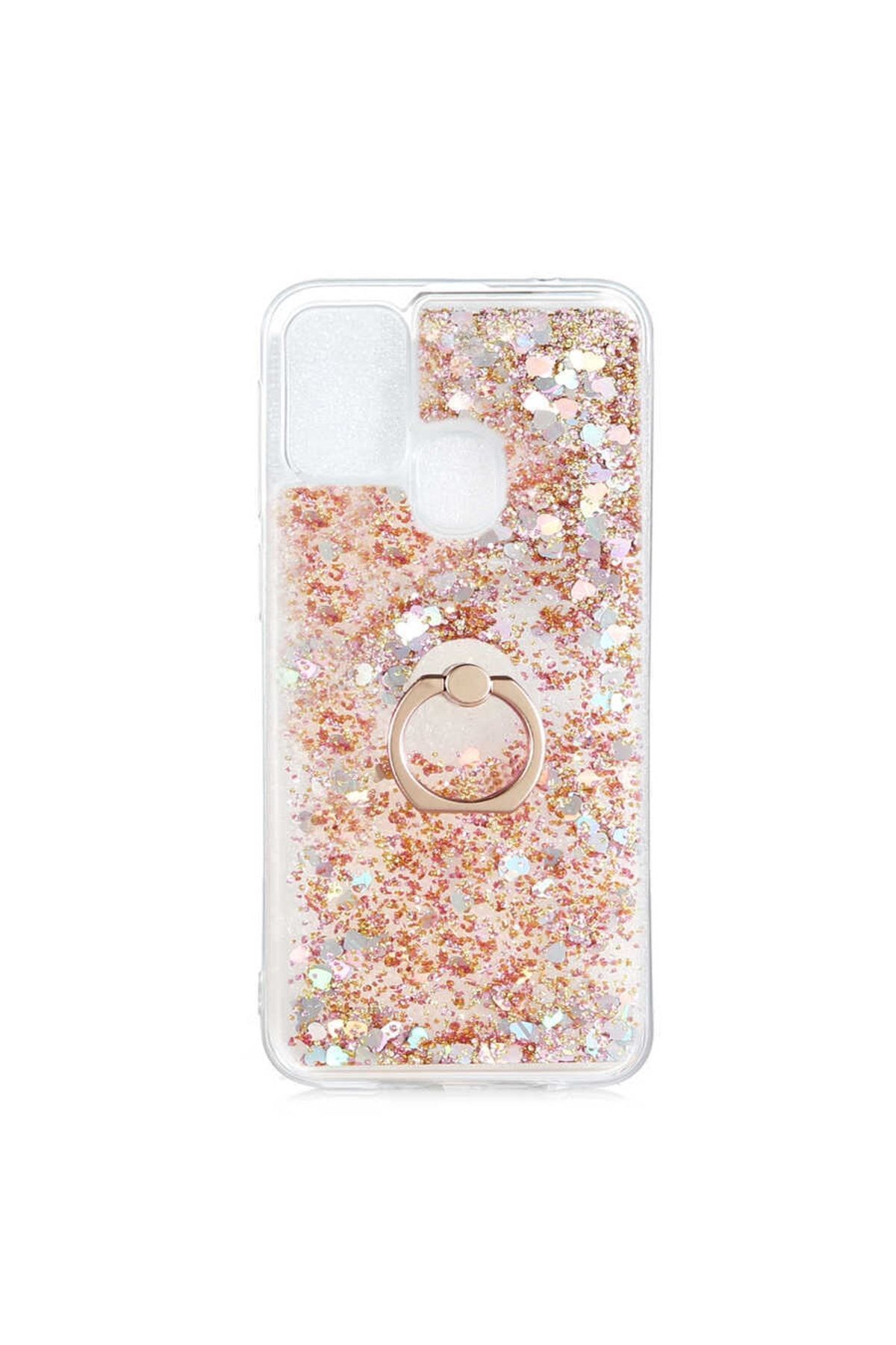 ZM STORE Samsung Galaxy M31 / Galaxy M21 Kılıf Renkli Simli Sıvılı Yüzük Standlı Kapak