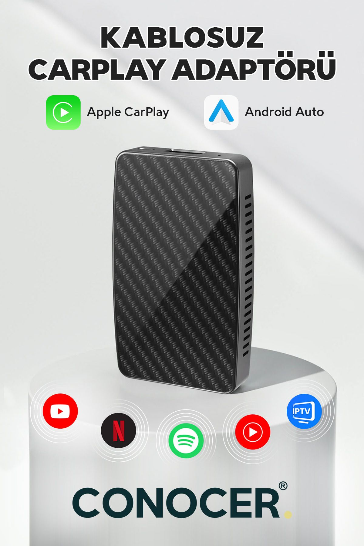 CONOCER İPhone İOS Android Youtube Uyumlu Özellikli Kablosuz Carplay Adaptörü