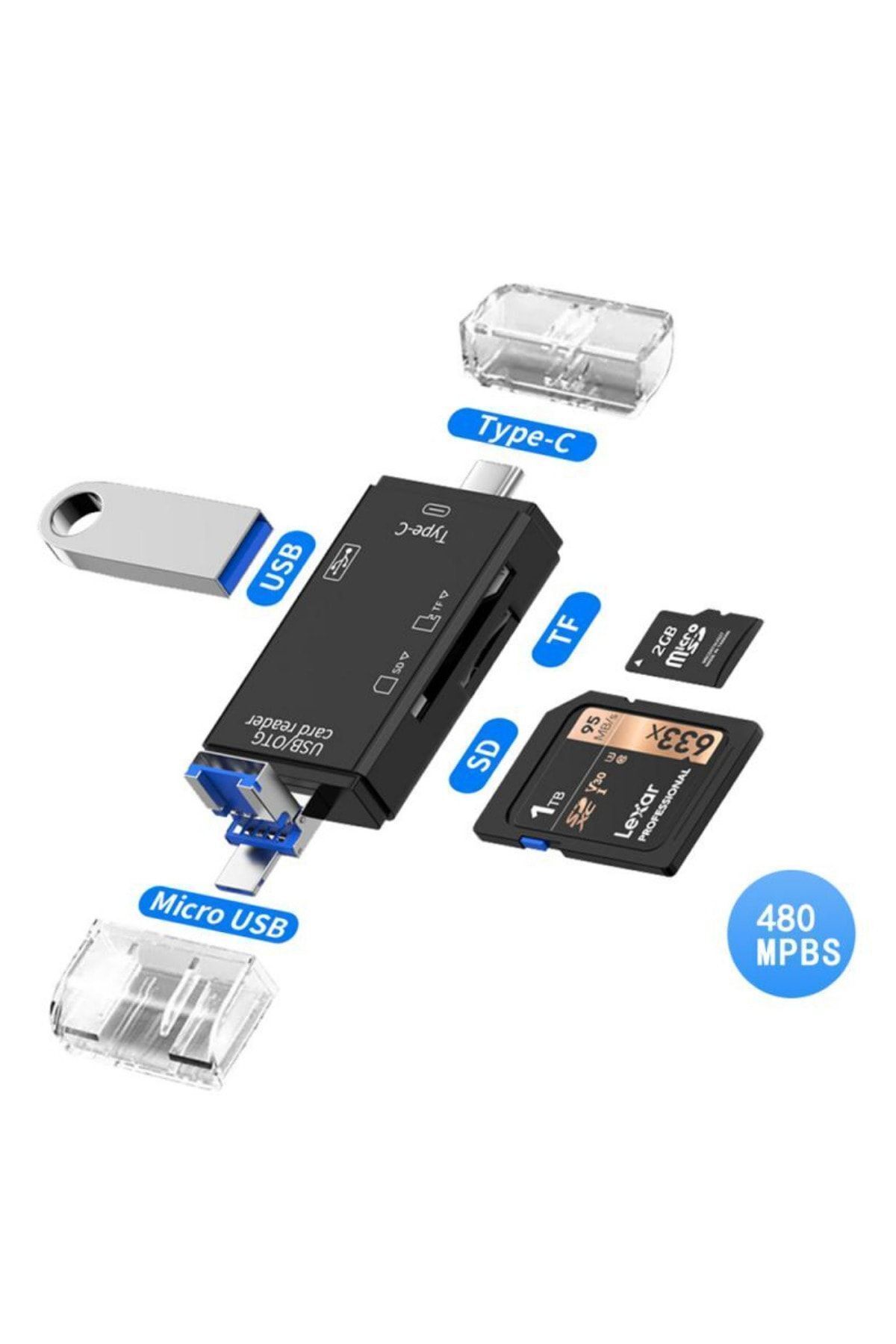 Favors Kart Okuyucu Type-c Micro Usb Otg SD Card / Micro Sd Card Çok Fonksiyonlu Çevirici