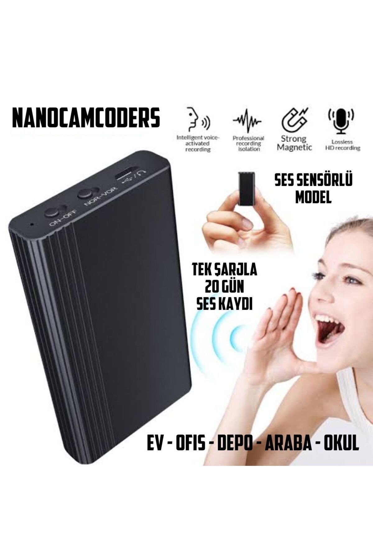 Nanocamcoders 1k * Mini Profesyonel Ortam Ses Sensörlü 500 Saat Gizli Ses Kayıt Dinleme ( Kamera Değildir ) S20