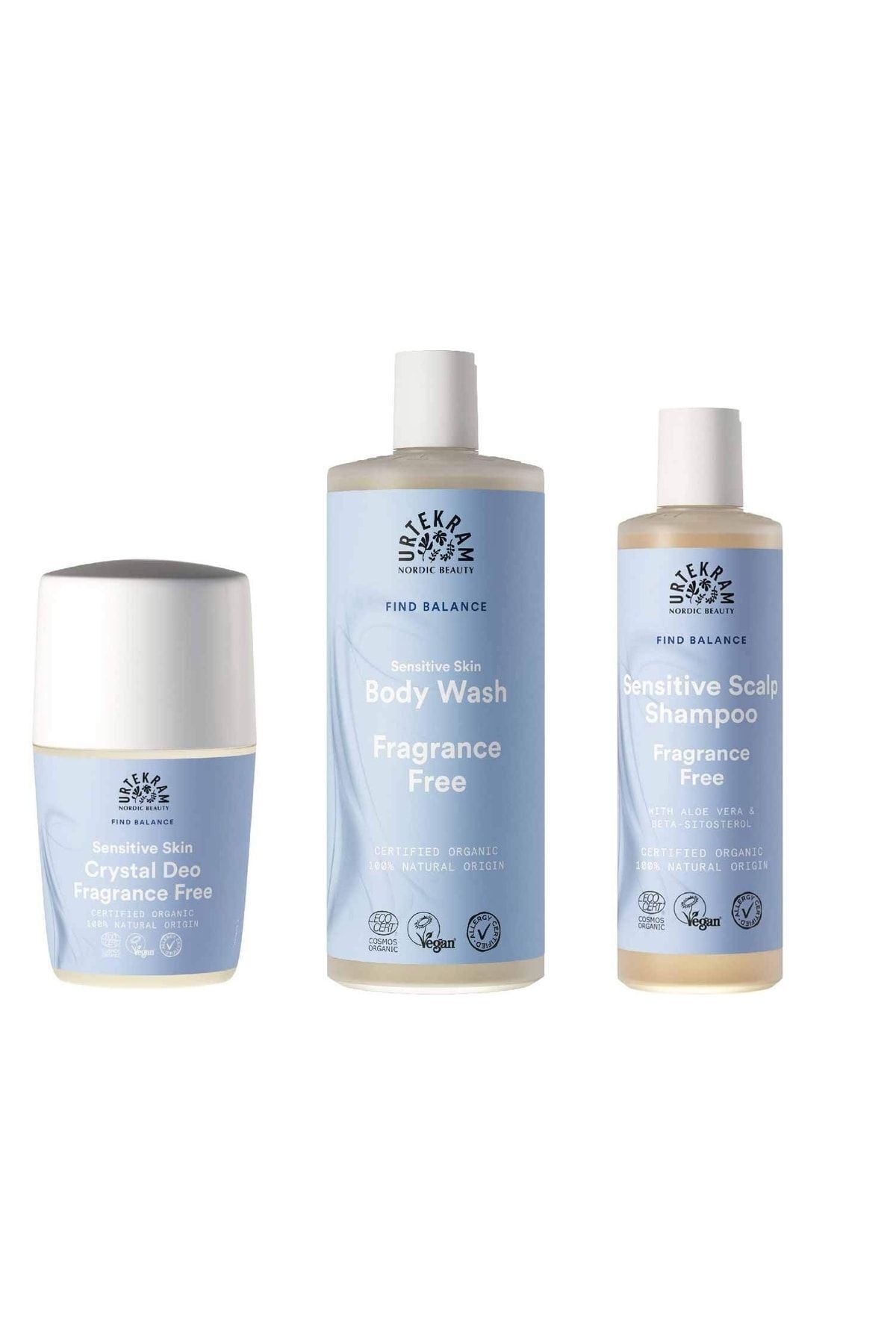 Urtekram Find Balance Kokusuz Şampuan 250 Ml - Duş Jeli 500 Ml - Roll-on 75 Ml - Hassas Ciltler Için