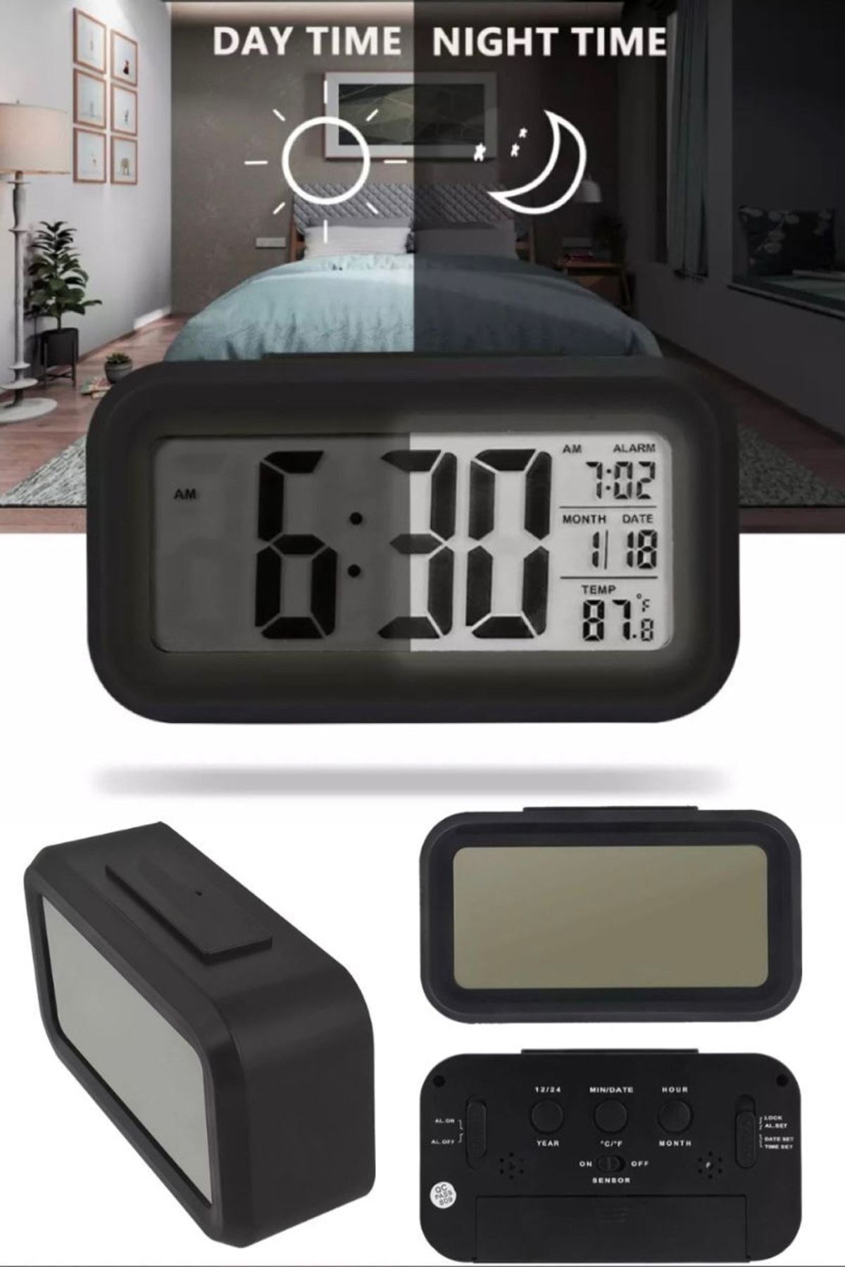 Utelips Lcd Çalar Saat Led Ekran Süresi Dijital Konuşan Istek Termometre Çok Fonksiyonlu Alarm Ledli Ekran