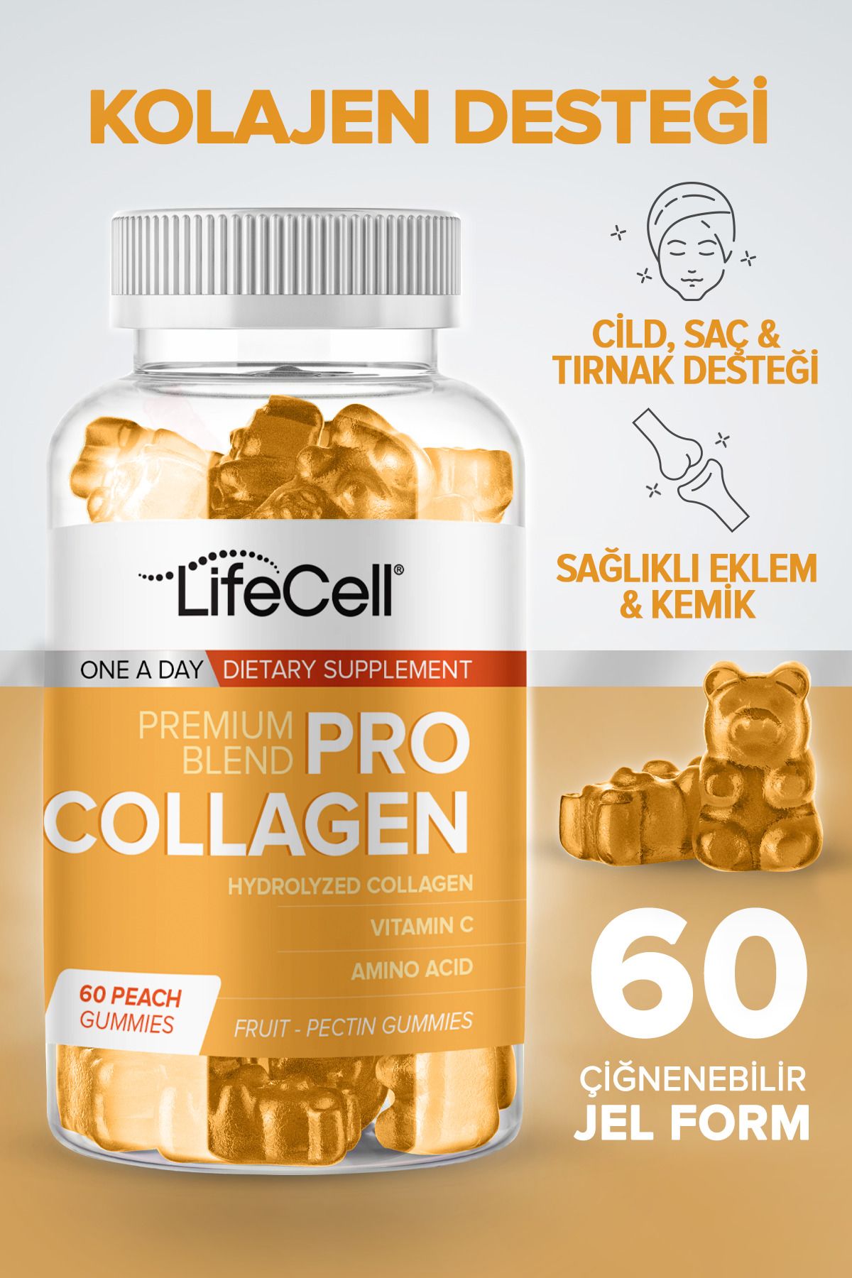 Lifecell Pro Collagen - 60 Adet Gummie Hidrolize Kolajen Ve Vitamin C Içeren Cilt Bakım Gıda Takviyesi