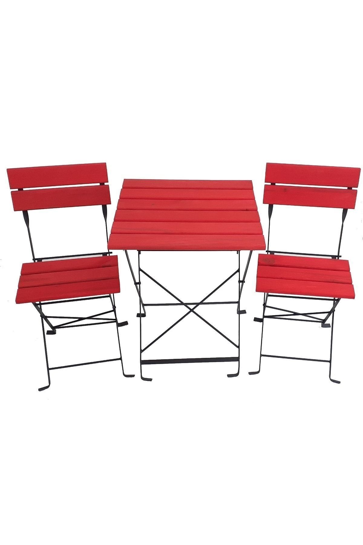Zemes Design Kırmızı Katlanır Masa Sandalye Bahçe Balkon Mutfak Takımı 2 Sandalye 1 Masa Ikea Tipi Bistro Takım