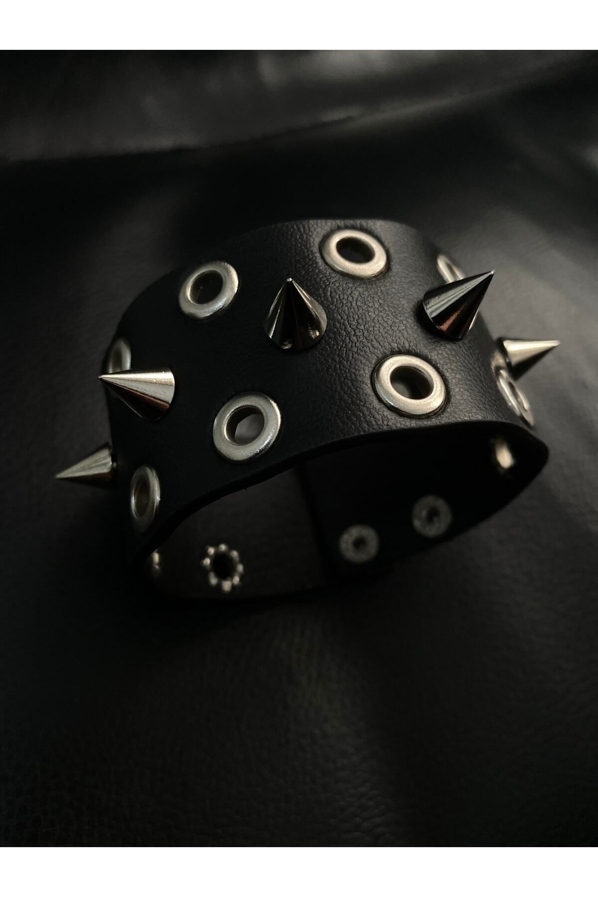 Aksabeltchokers 4.cm Metalci Rock Çivili Kuş Gözlü Bileklik