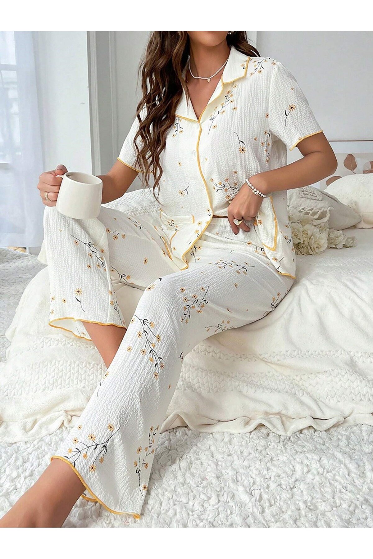 BELLA NOTTE Çiçekli Pijama Takımı - Konforlu Günlük Takım