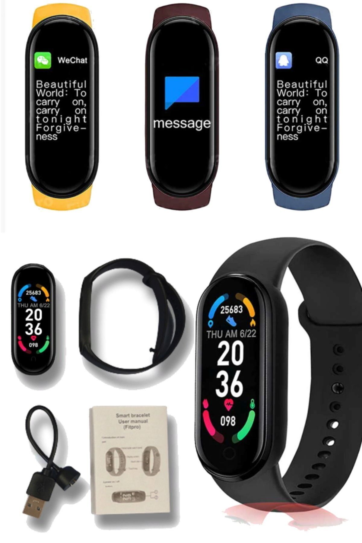 Utelips Ios & Android Uyumlu Bluetooth Pro Akıllı M6 Smart Bant Saat Bildirim Whatsapp Nabız Saat Waterproof
