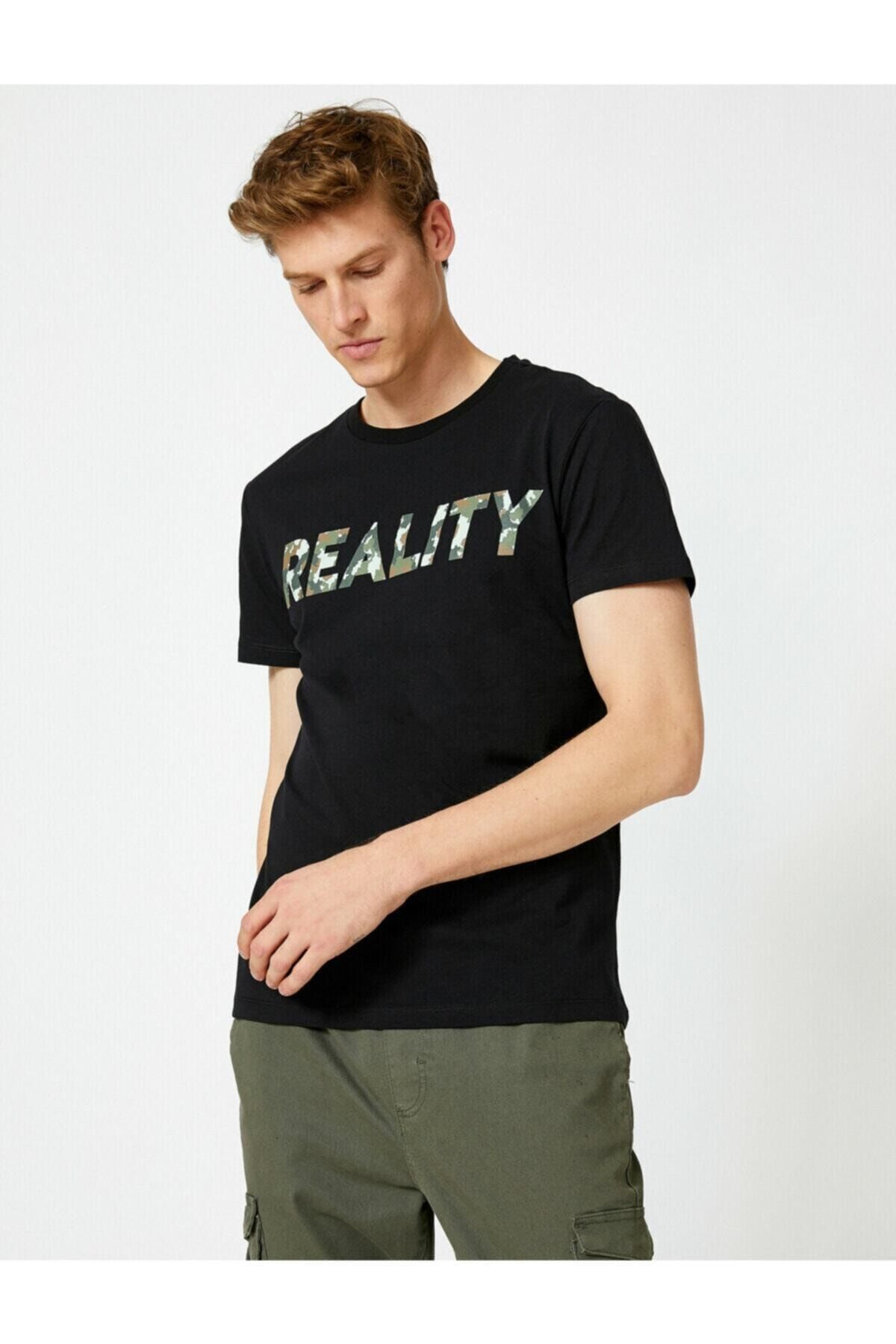 Koton Erkek Siyah Slim Fit Bisiklet Yaka Pamuklu  T-Shirt