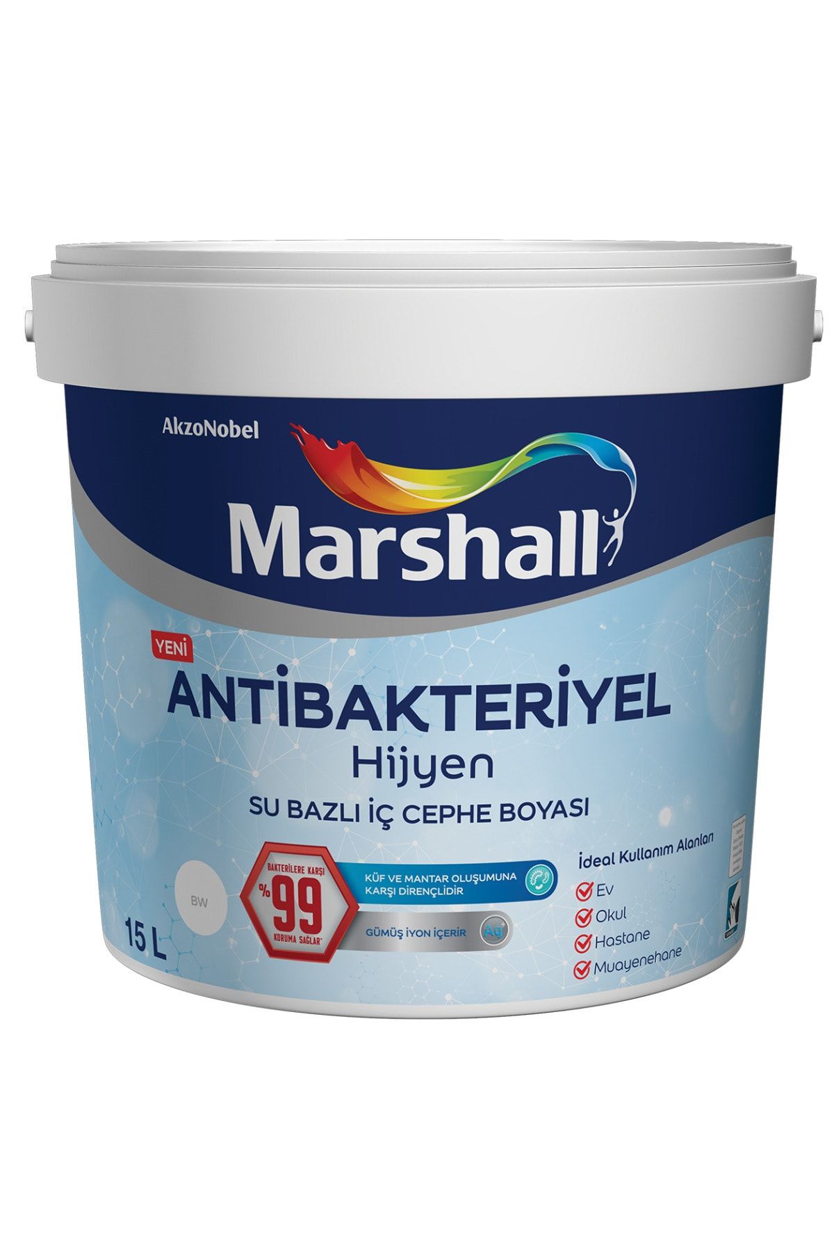 Marshall Antibakteriyel Hijyen Ipek Mat Iç Cephe Boyası Damla Sakızı 15 Lt. (20 Kg)