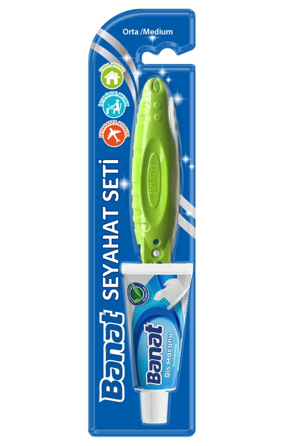 Banat Diş Fırçası Seyahat Seti (15 Ml Diş Macunu Hediyeli) - Yeşil