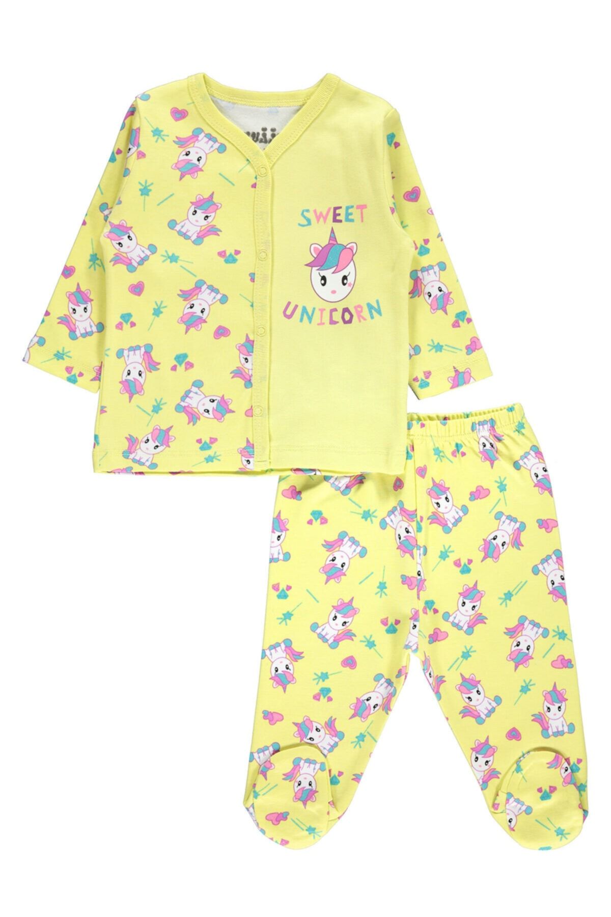 Kujju Kız Bebek Pijama Takımı 3-6 Ay Sarı