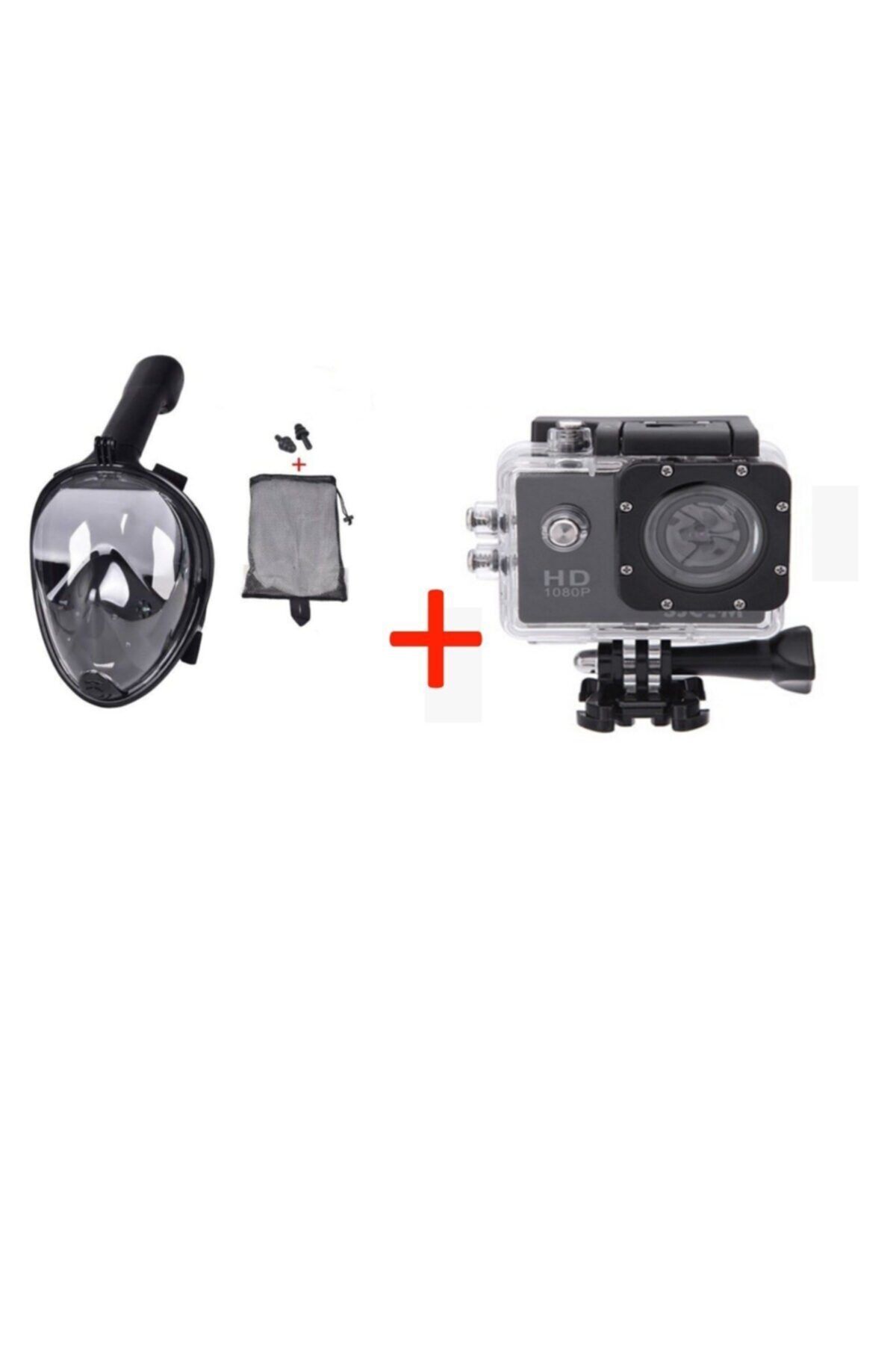 AteşTech Full Face Dalış Maskesi Şnorkel + 1080p Su Altı Aksiyon Kamerası