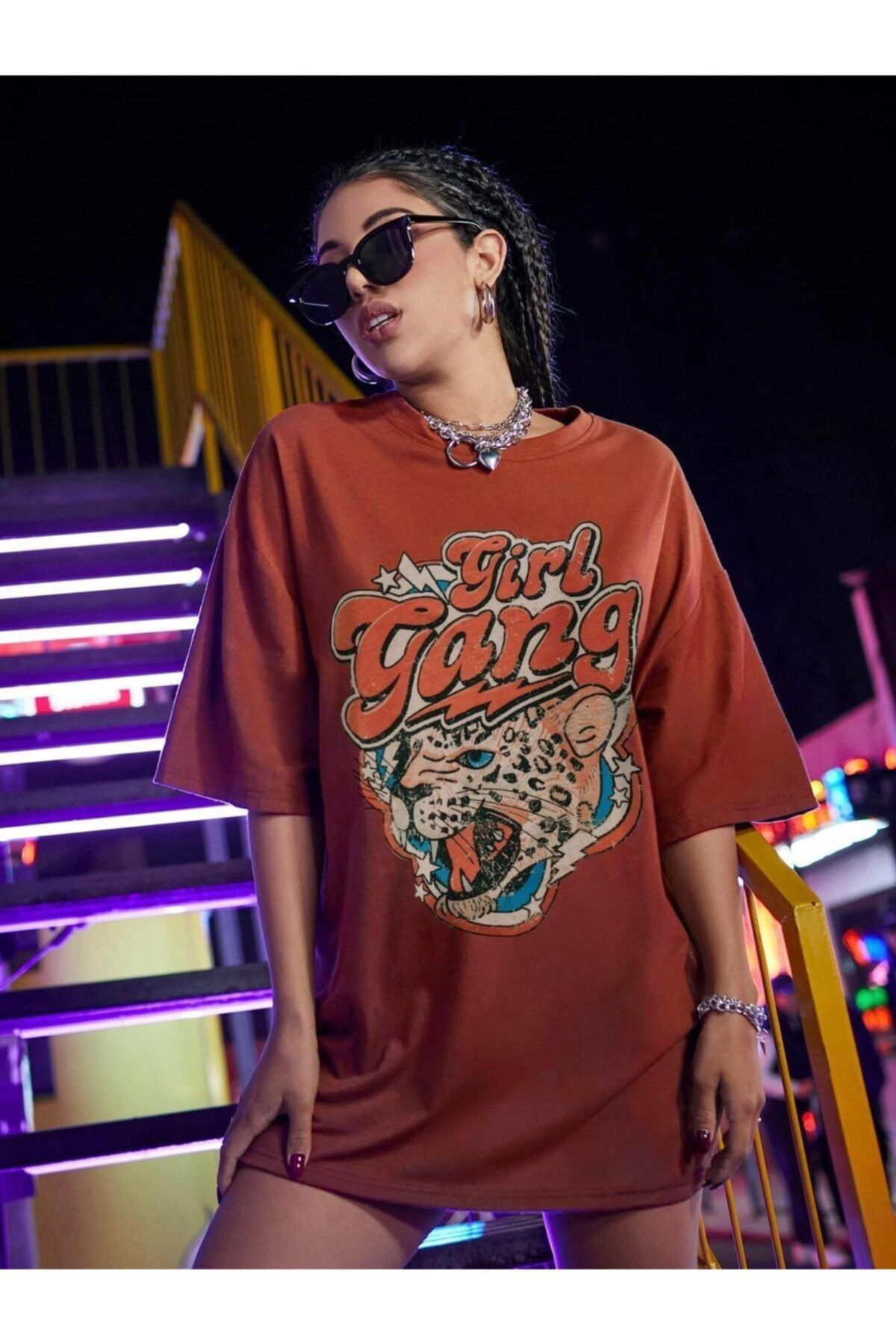 Teenage Millionaire Kadın Girl Gang Kiremit Oversize T-shirt