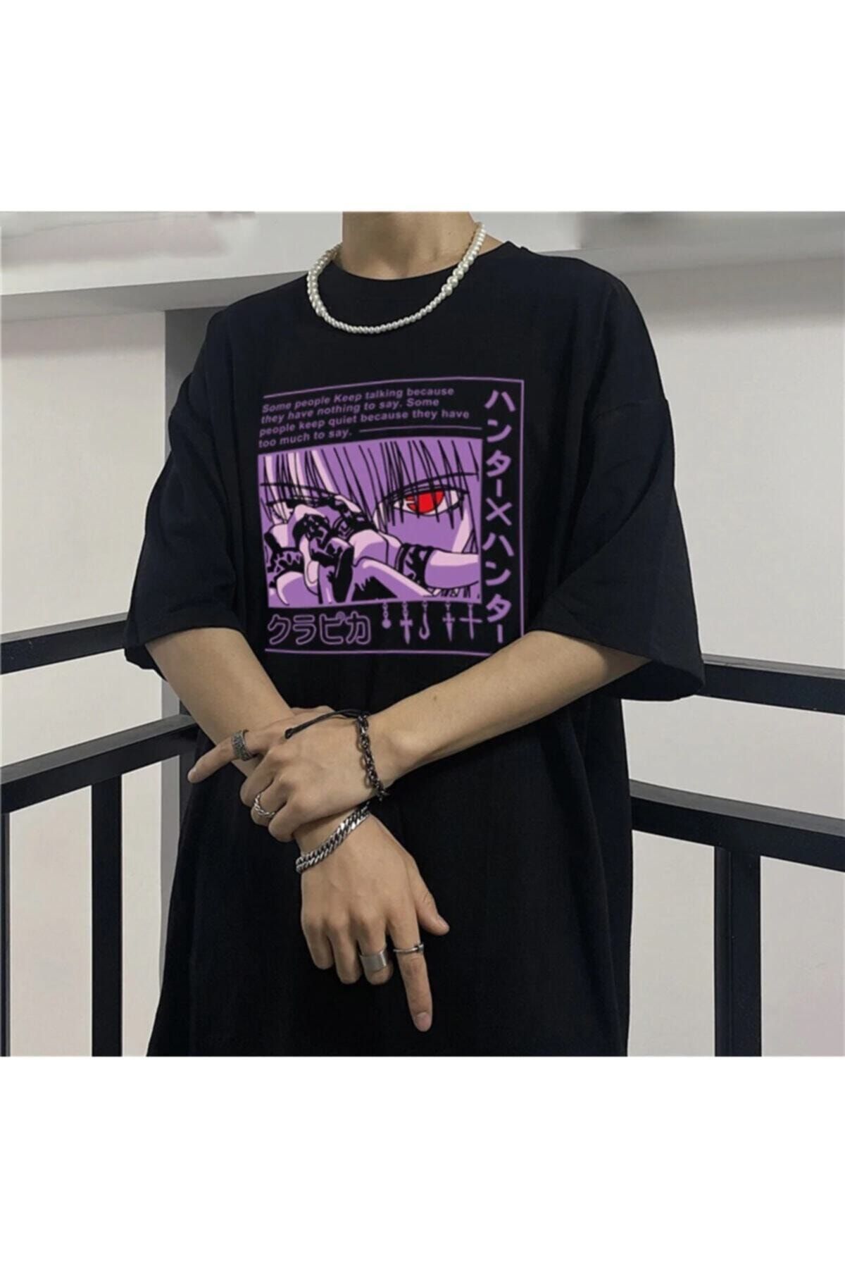 Köstebek Unisex Siyah Hunter X Hunter : Kurapika Anime T-shirt