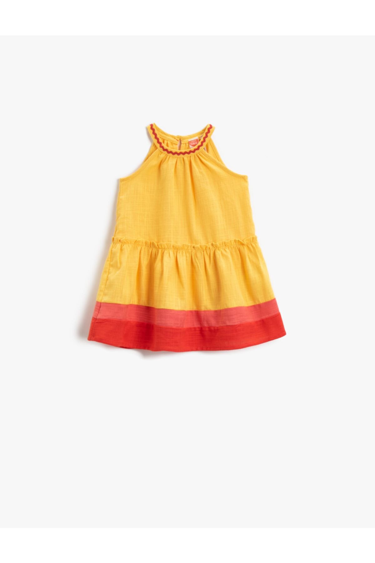 Koton Kız Bebek Sarı Renk Bloklu Elbise Pamuklu