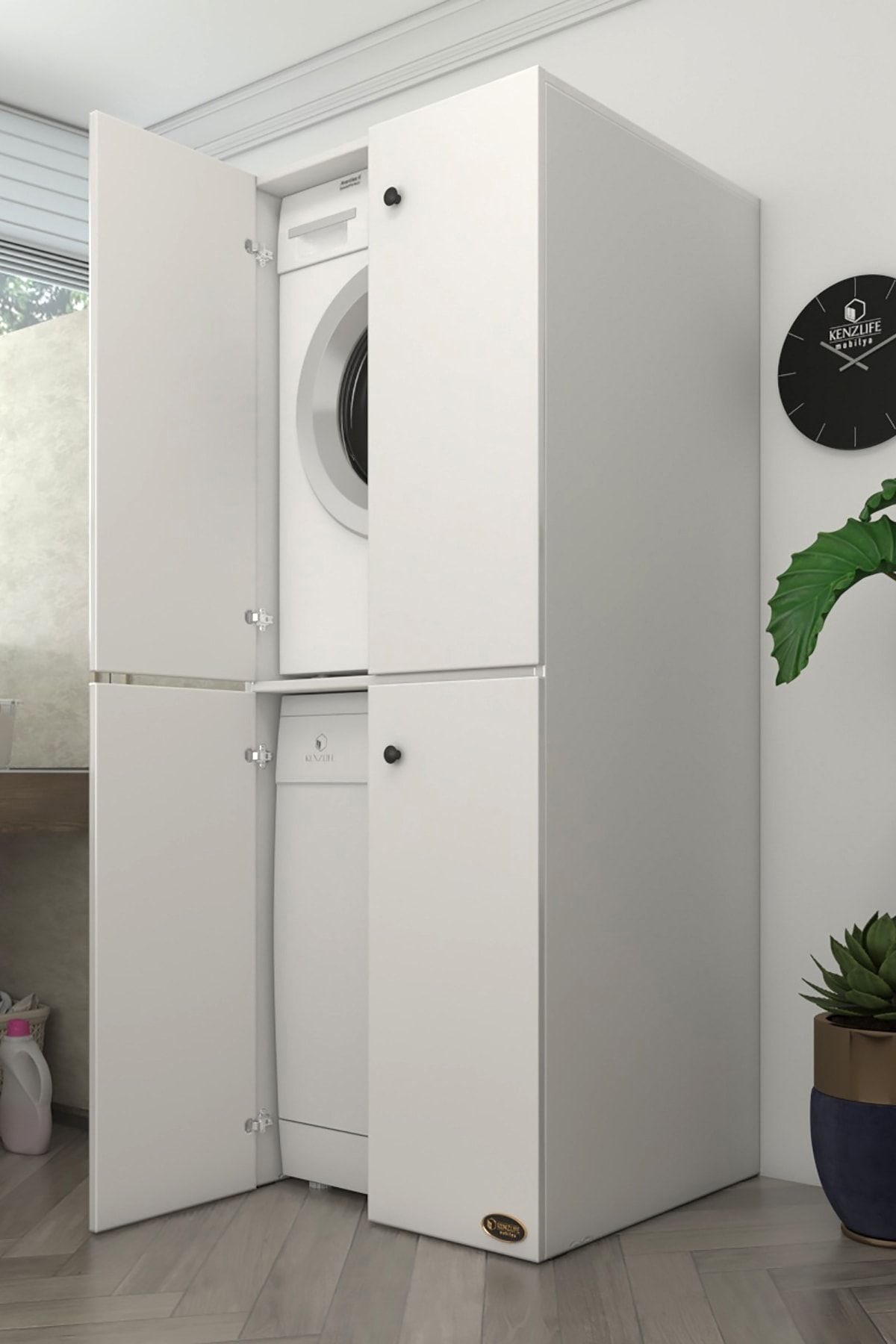 Kenzlife çamaşır-bulaşık makinesi dolabı kapaklı roksana byz 180*70*60 banyo çift katlı ofis