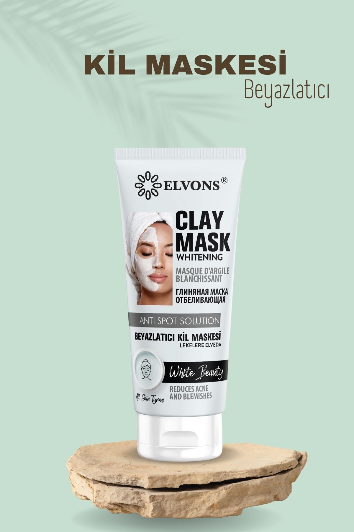 Elvons Cilt Beyazlatıcı, Aydınlatıcı, Leke Karşıtı Kil Maskesi 75ml